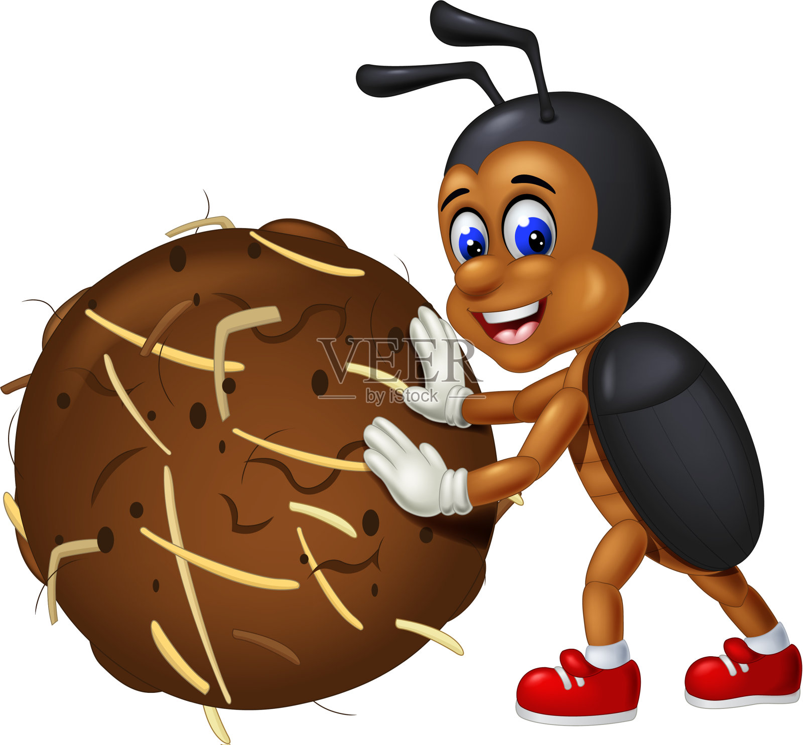 有趣的棕色黑色甲虫卡通设计元素图片
