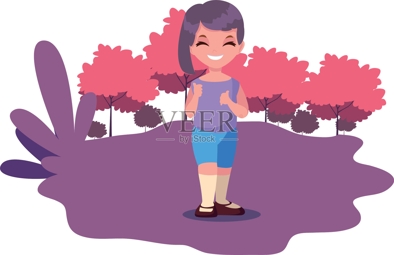 可爱的小女孩在风景设计元素图片