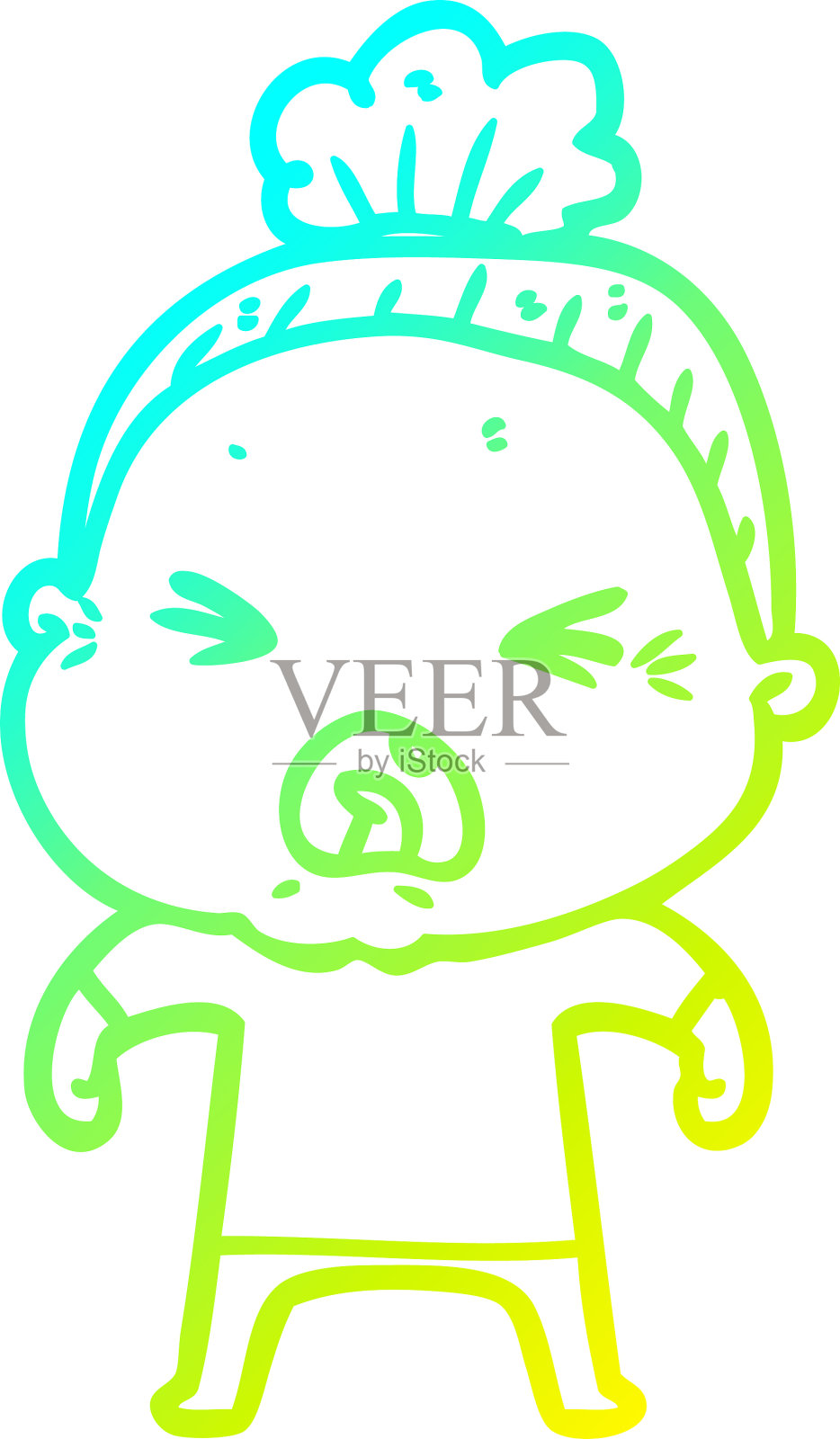 冷梯度线画卡通愤怒的老妇人设计元素图片