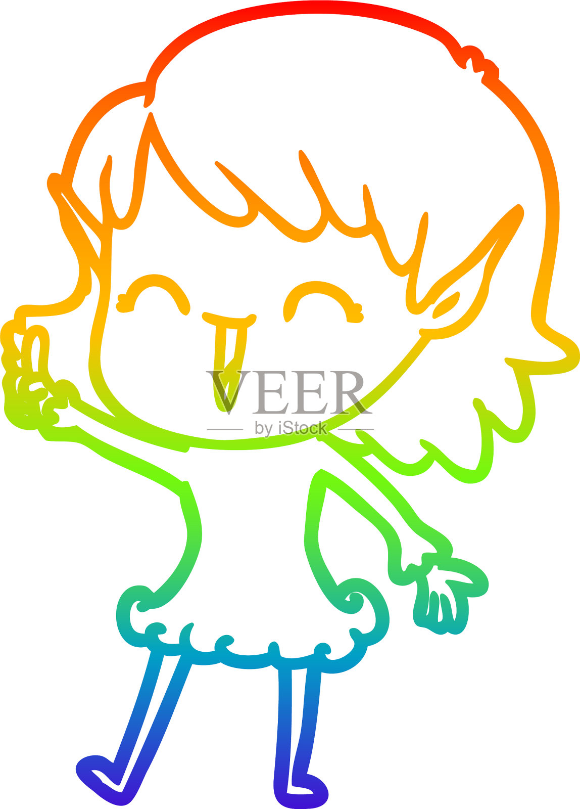 彩虹渐变线画卡通小精灵女孩设计元素图片