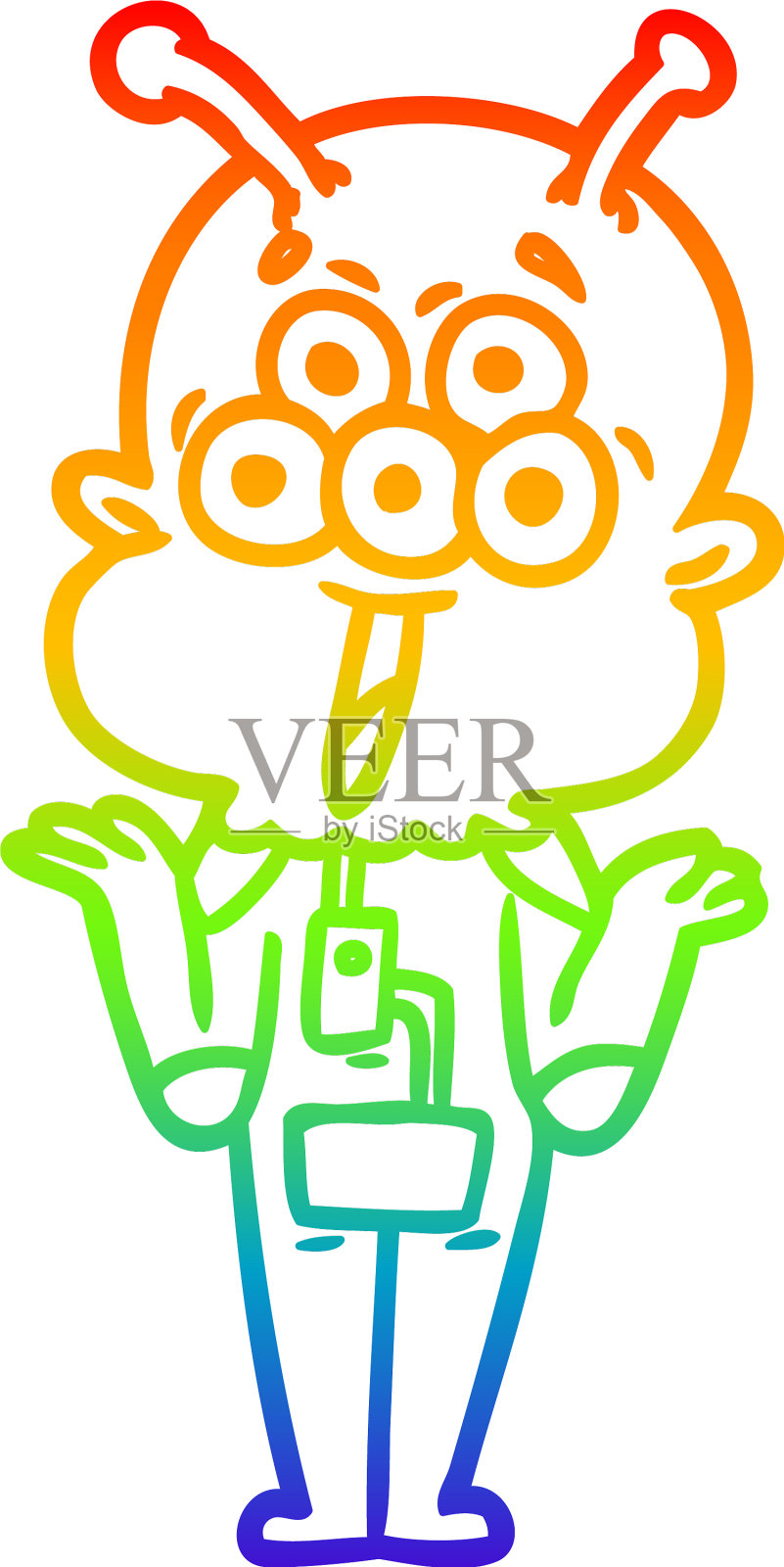 彩虹梯度线画快乐卡通外星人设计元素图片