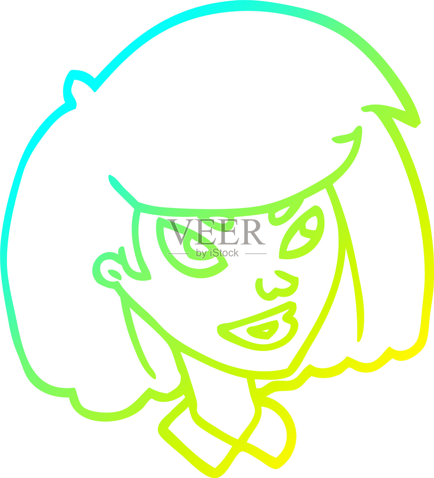 冷梯度线画卡通女孩的脸设计元素图片