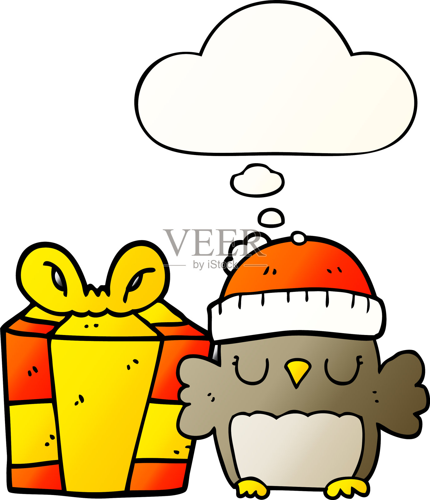 可爱的圣诞猫头鹰和思想泡泡在光滑设计元素图片