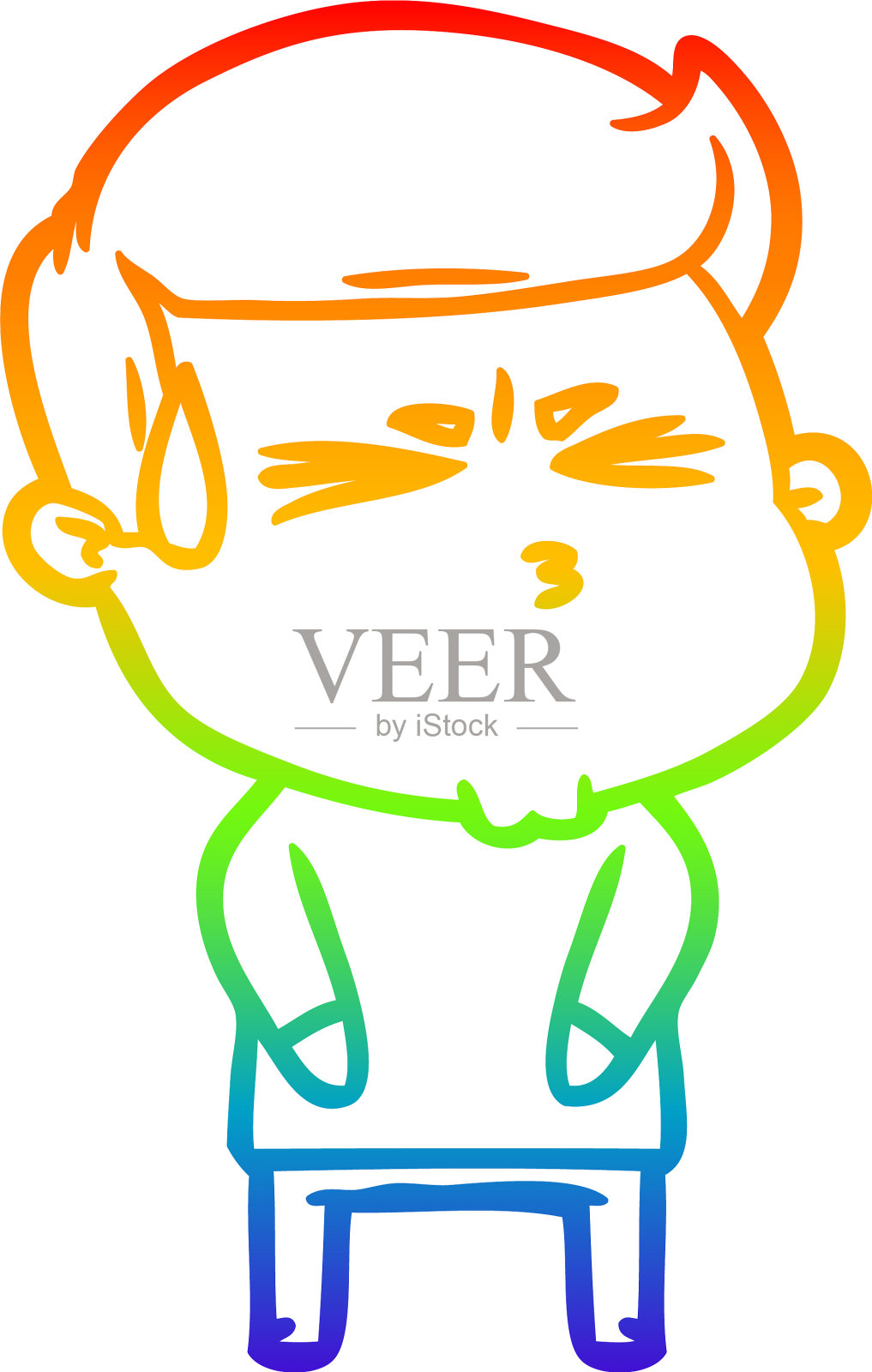 彩虹梯度线画卡通男人出汗设计元素图片