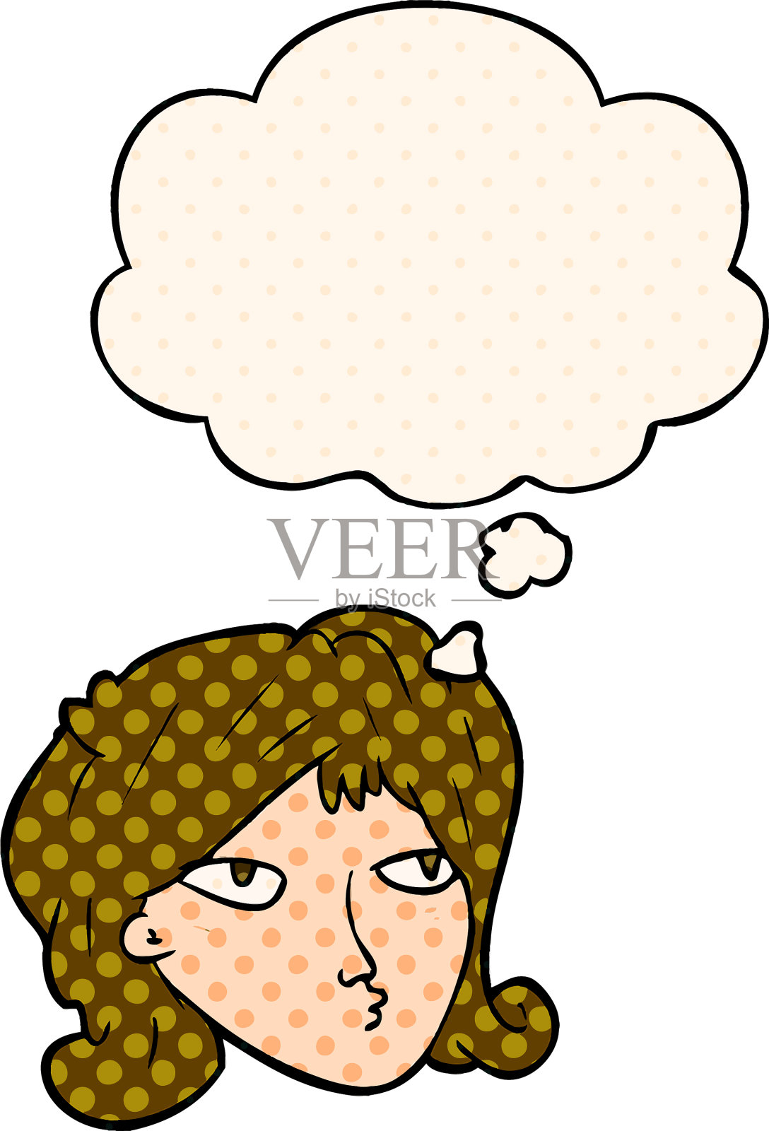 漫画书中的卡通女人和思想泡泡设计元素图片