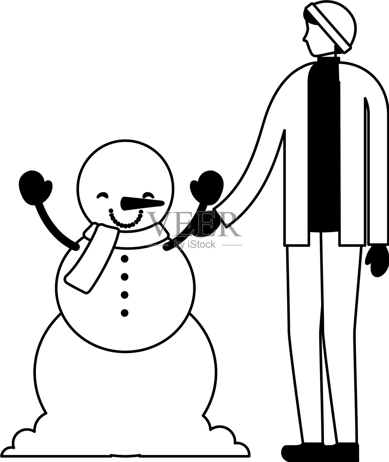 男人牵着雪人的手设计元素图片
