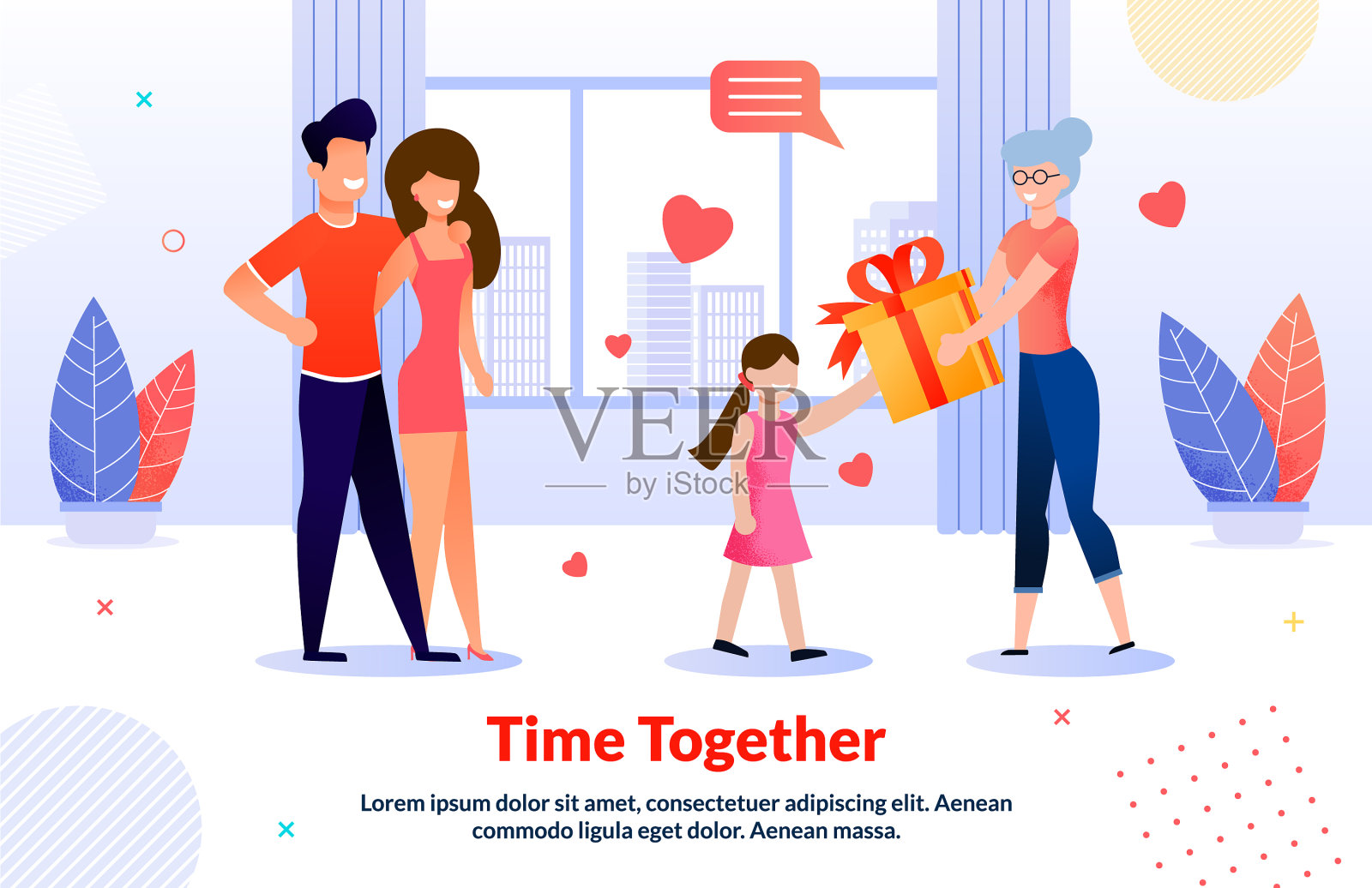 慈爱的奶奶给孙女的礼物海报插画图片素材