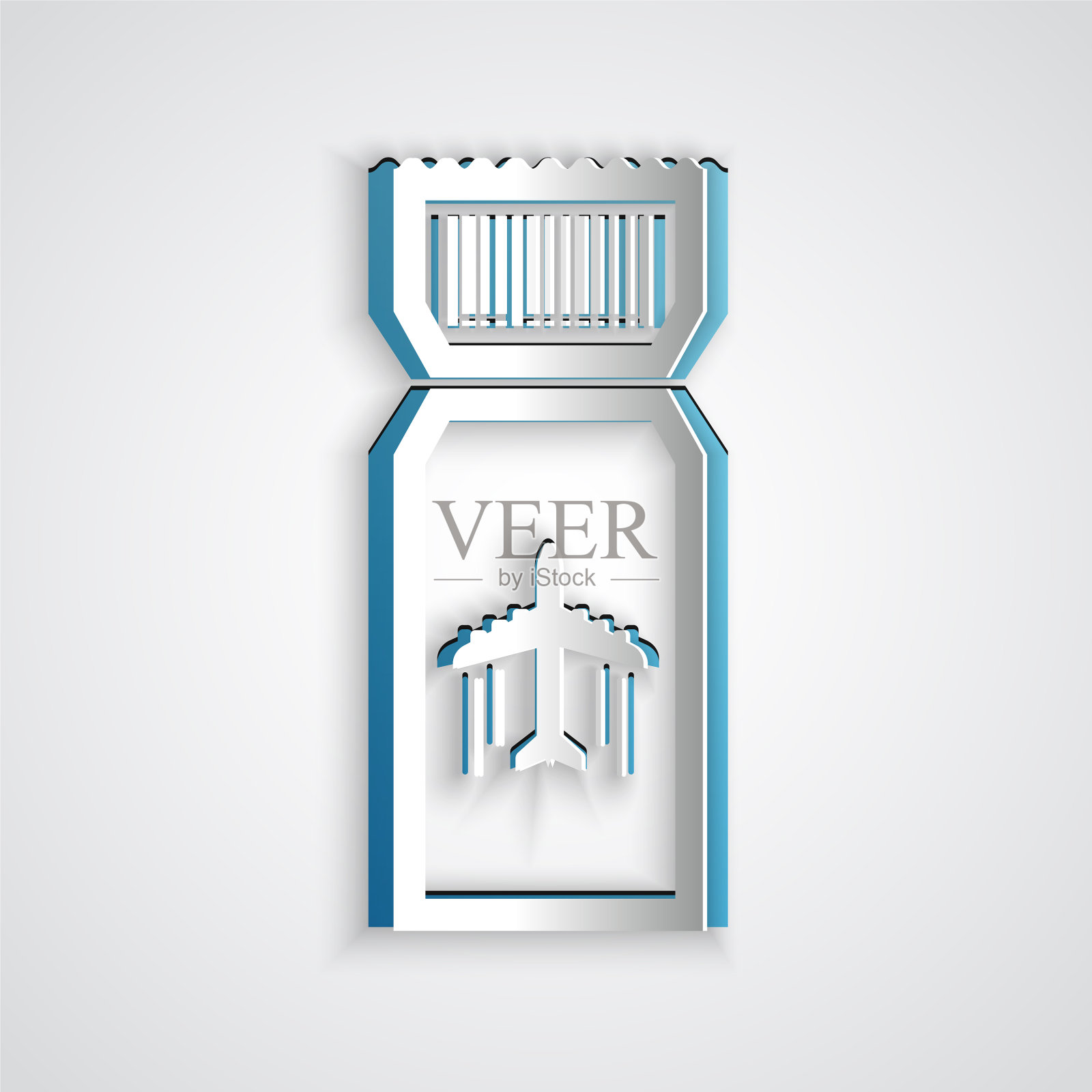 剪纸飞机票图标孤立在灰色图标素材