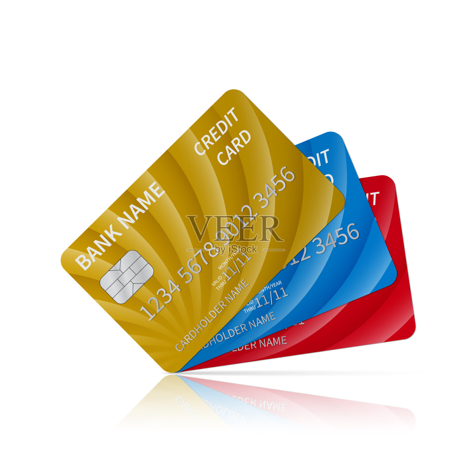 三张逼真的信用卡插画图片素材
