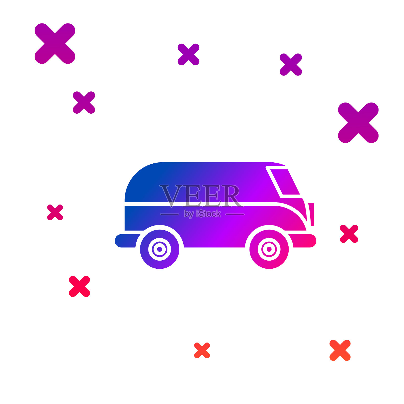 颜色复古小货车图标孤立在白色插画图片素材