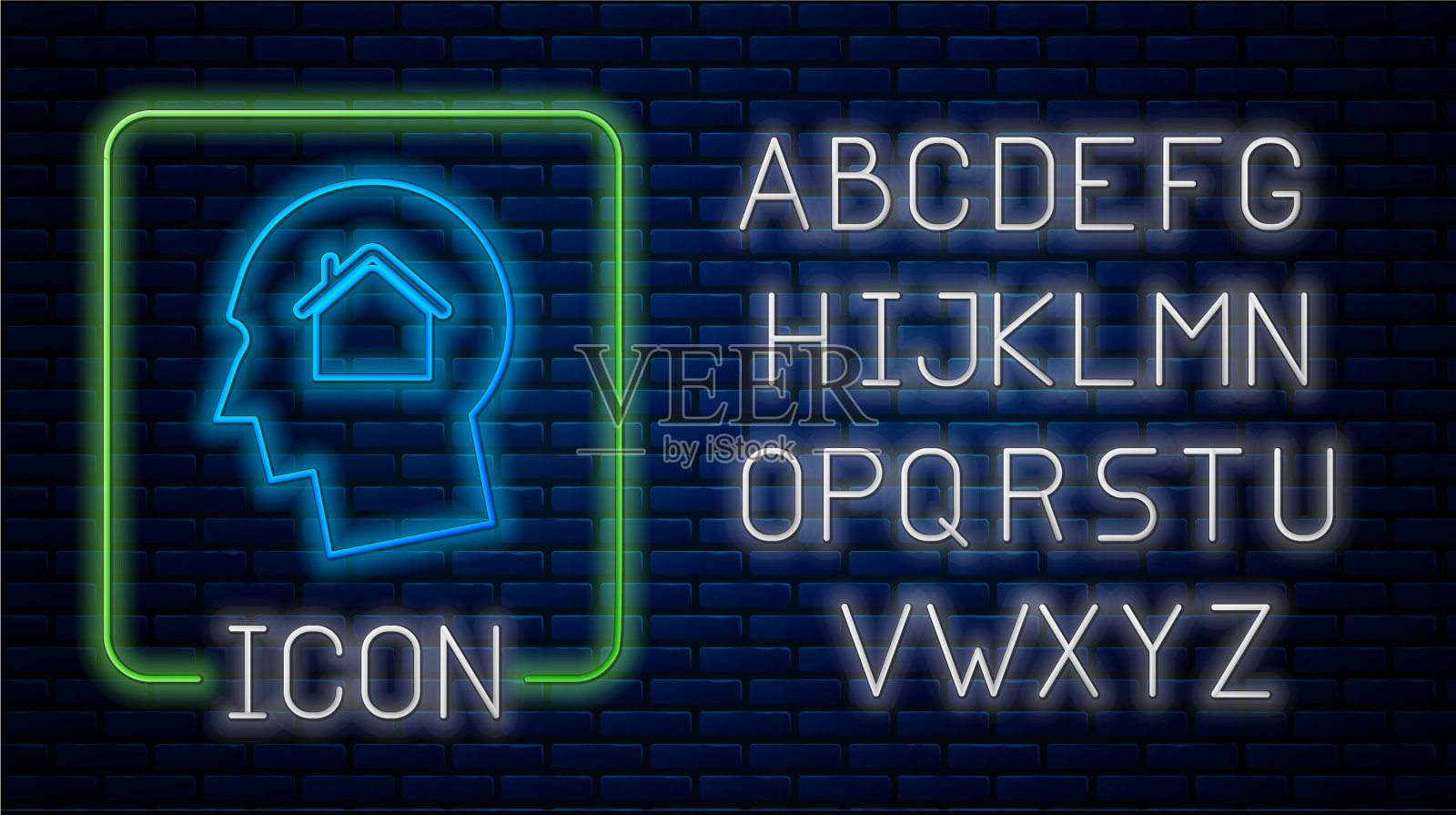 发光的霓虹灯男梦想着买一套新房子插画图片素材