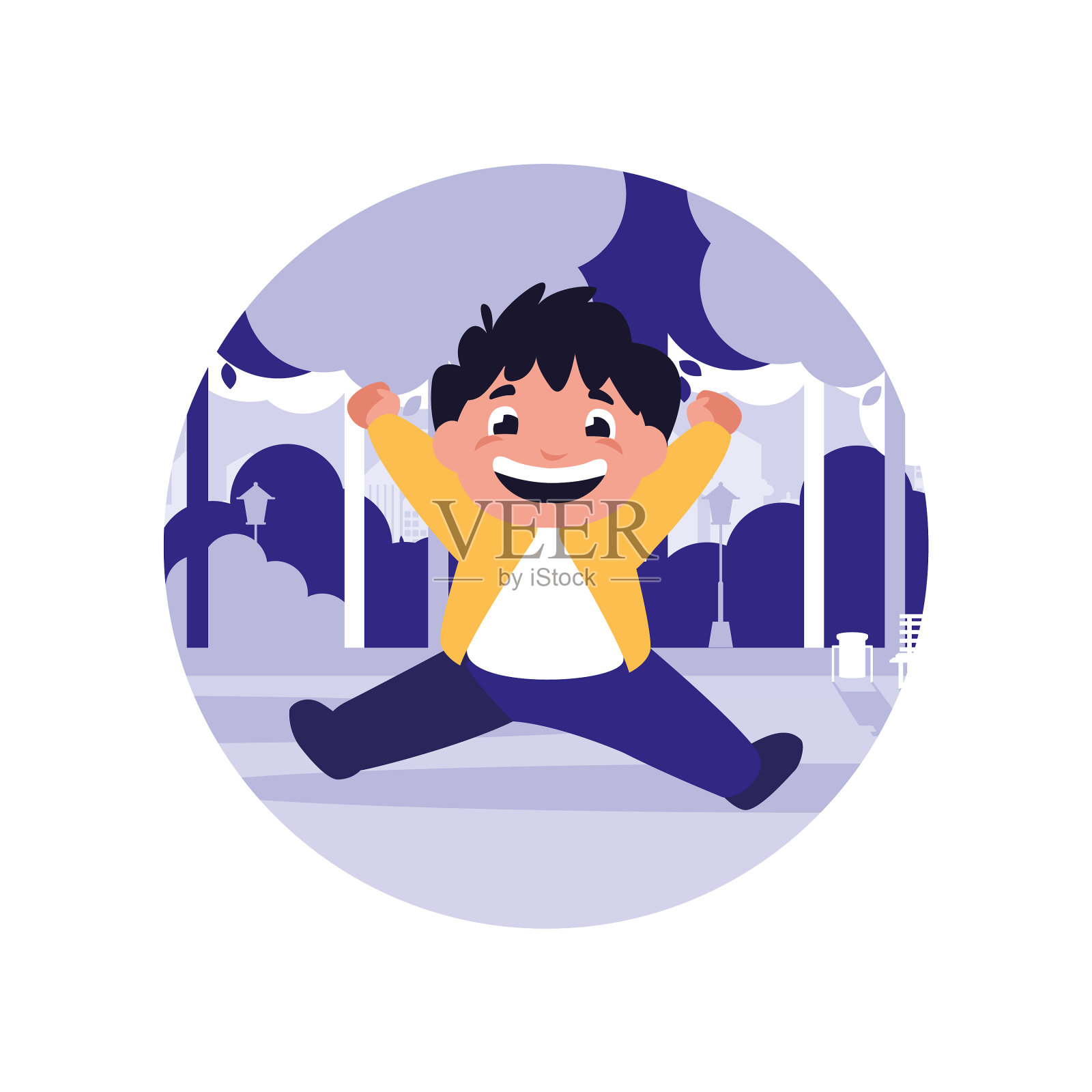 男孩在城市的公园里微笑设计元素图片