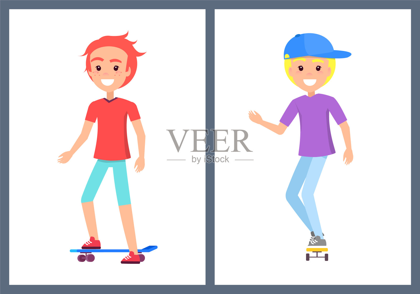 滑板少年收集矢量插图插画图片素材