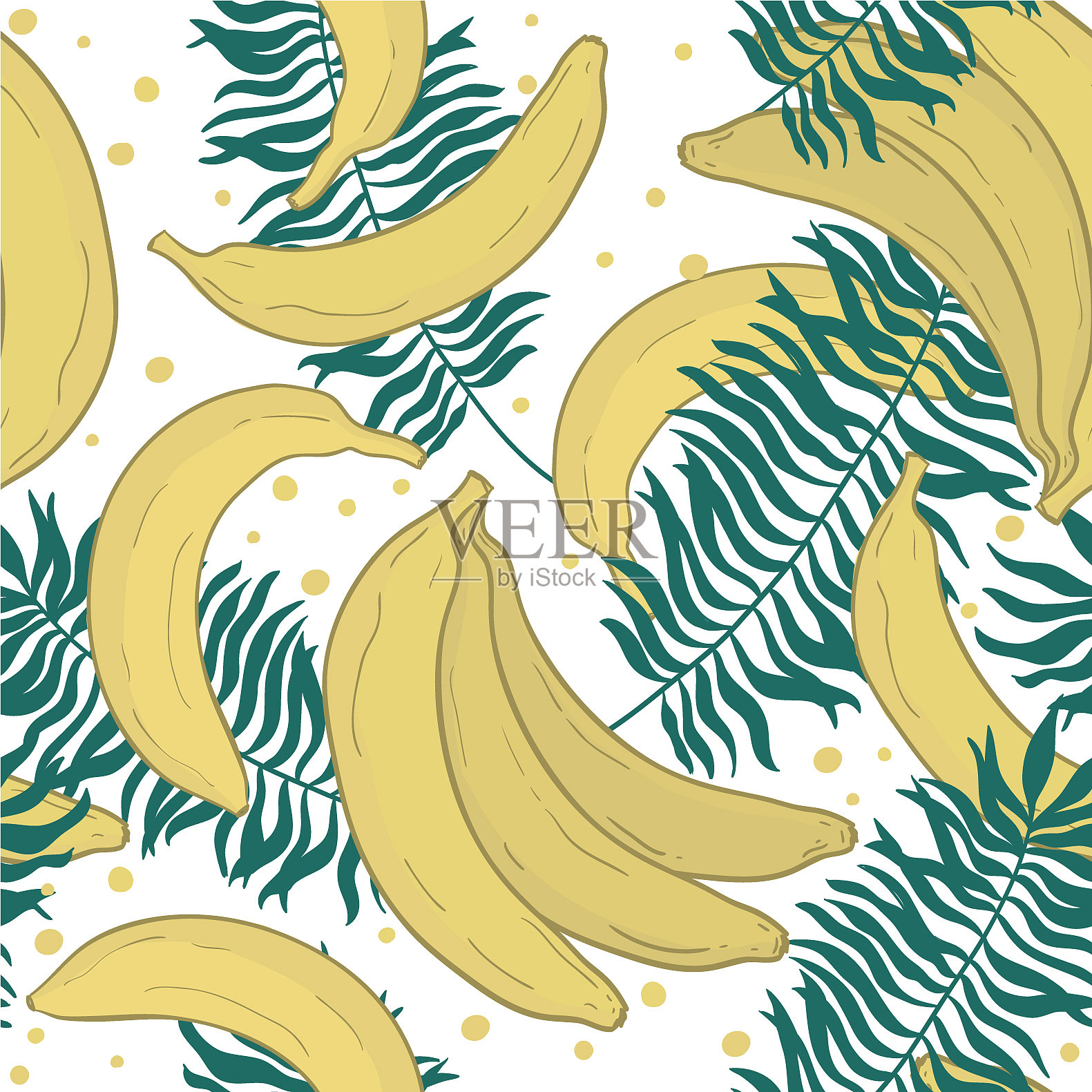 无缝模式与热带棕榈叶和插画图片素材