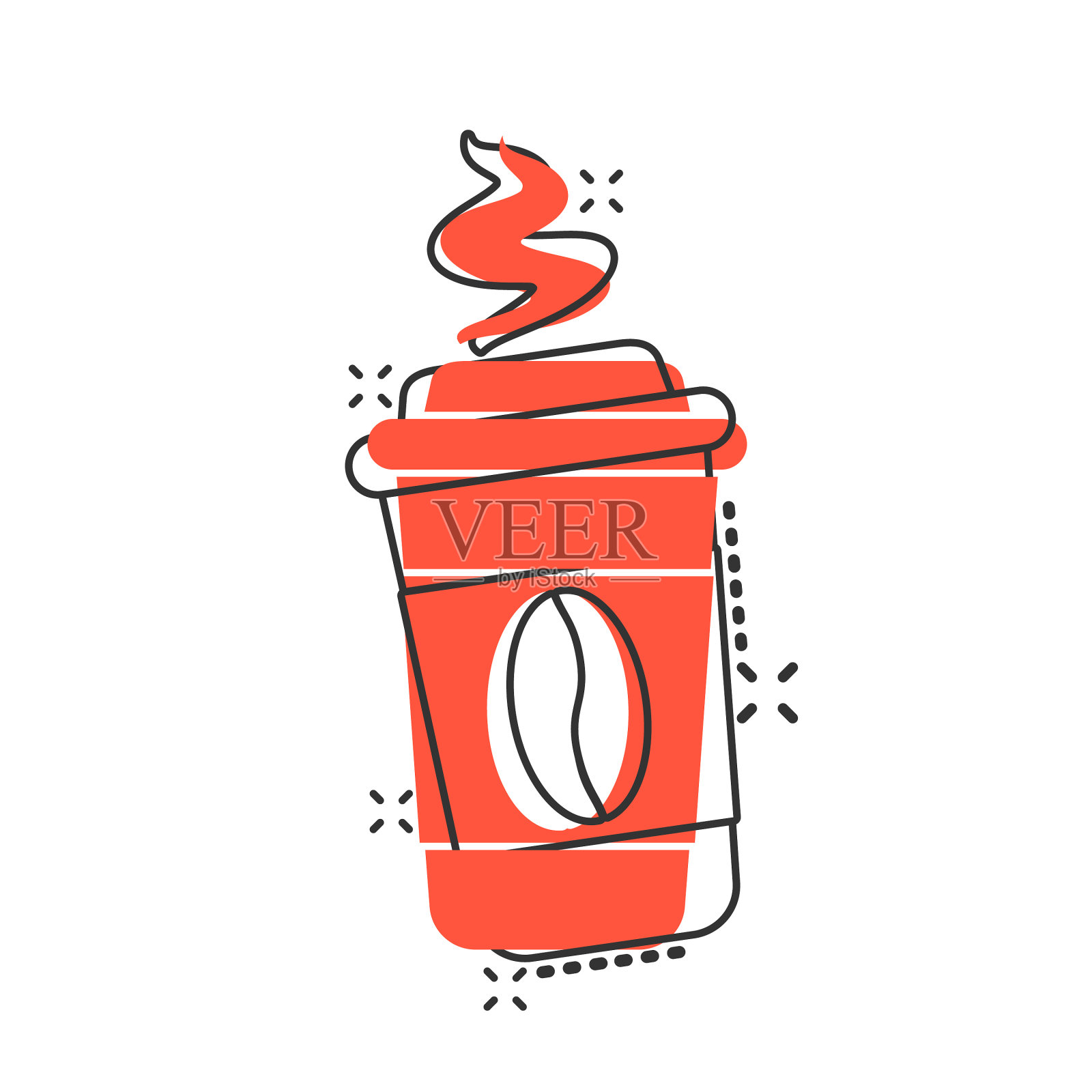 咖啡茶杯图标在漫画风格咖啡杯插画图片素材