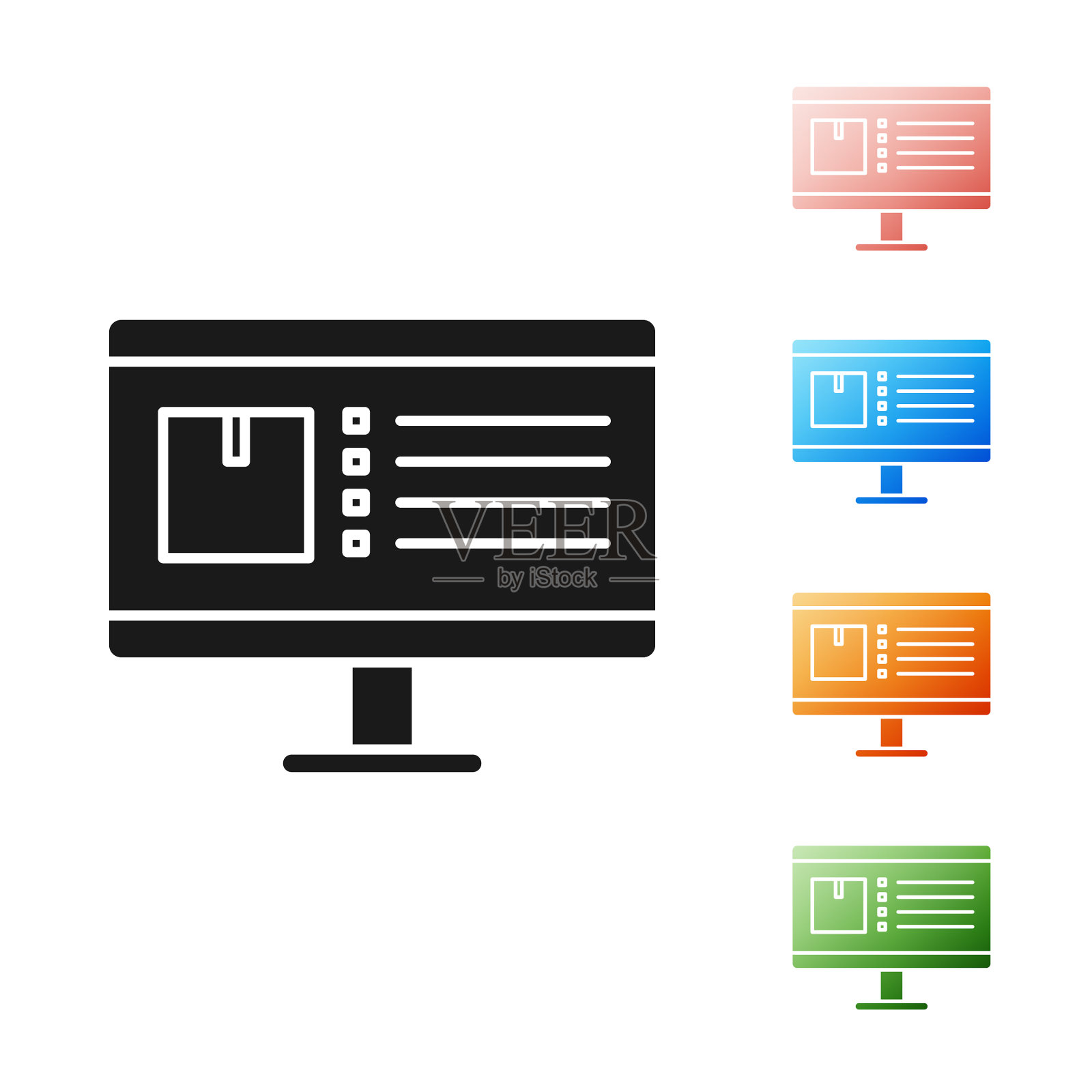 黑色电脑显示器和应用程序交付跟踪图标素材