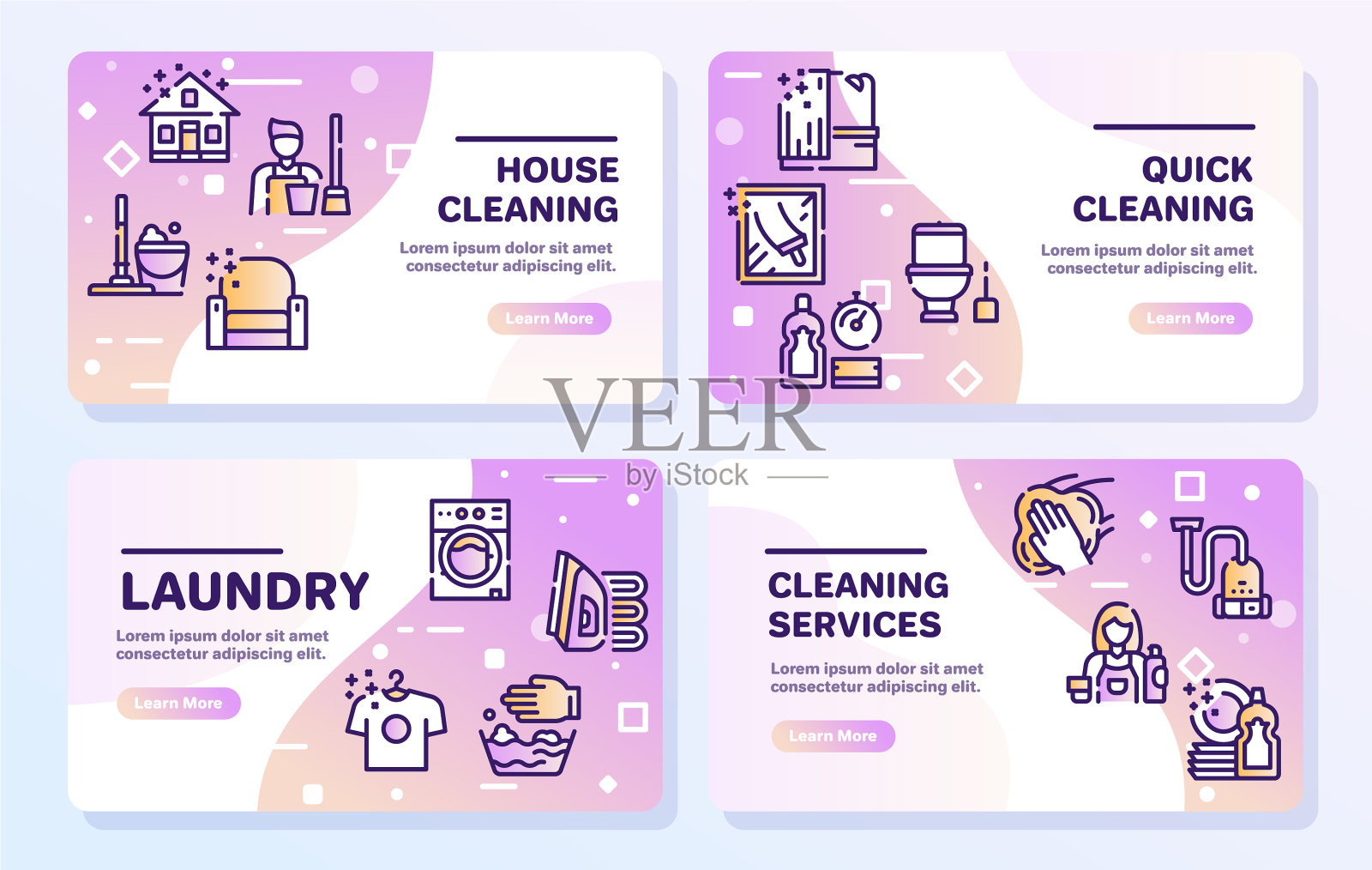 清洁服务线性图标设置图标素材