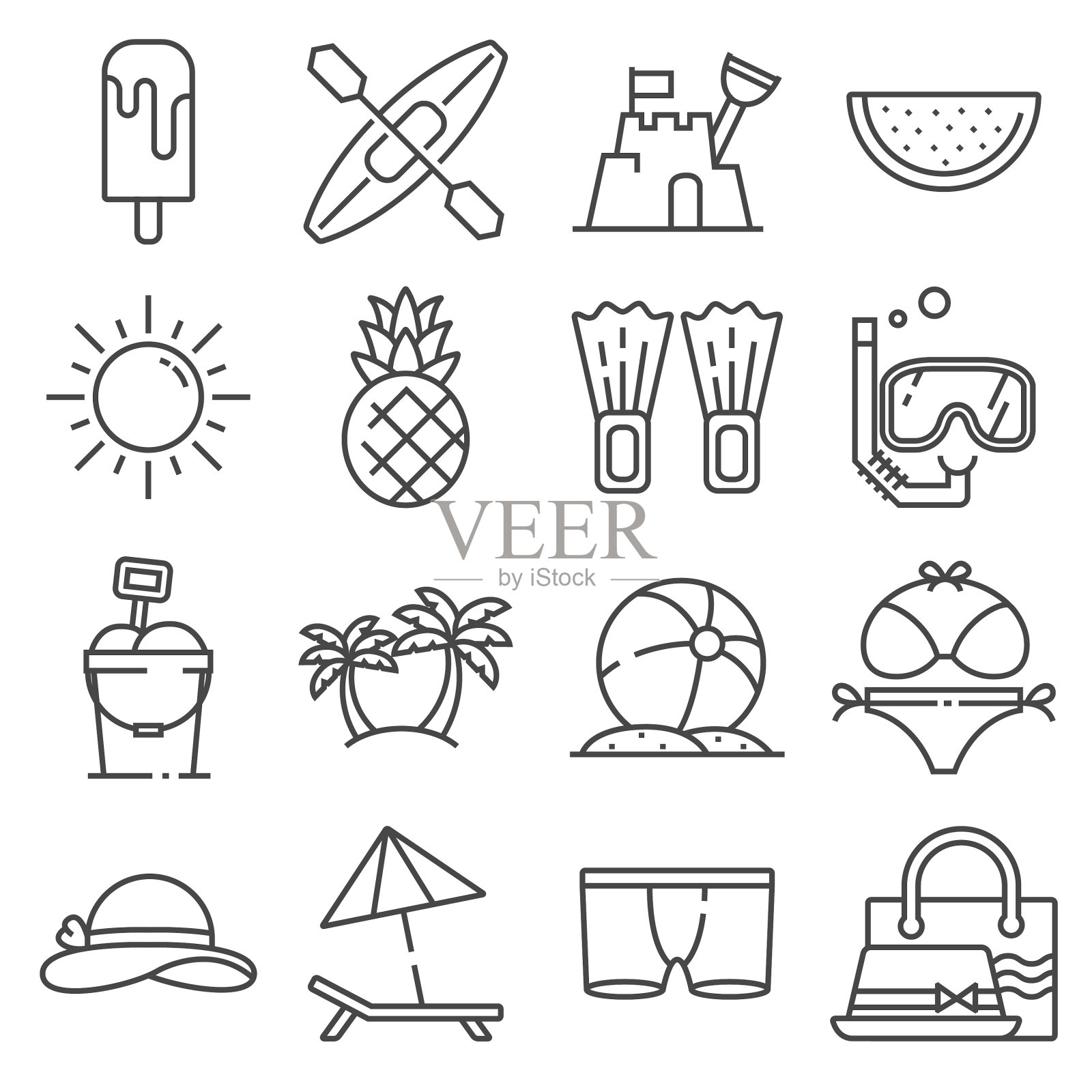 夏季图标灰色细线集图标素材