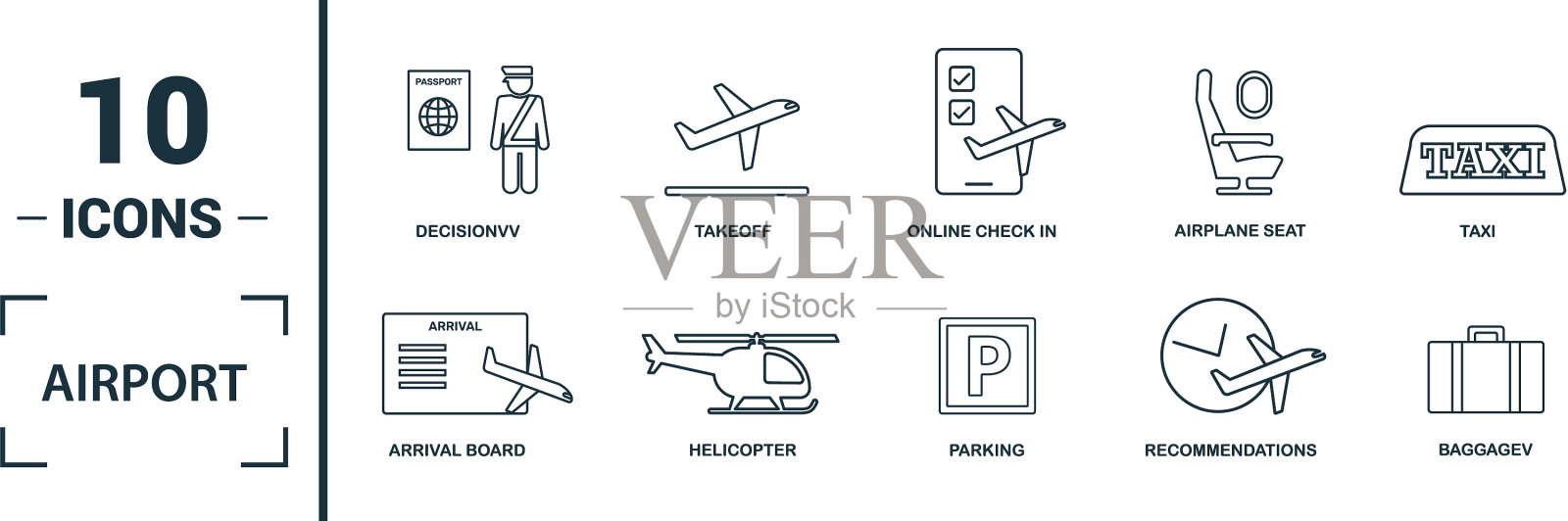 机场图标集包括创意元素图标素材