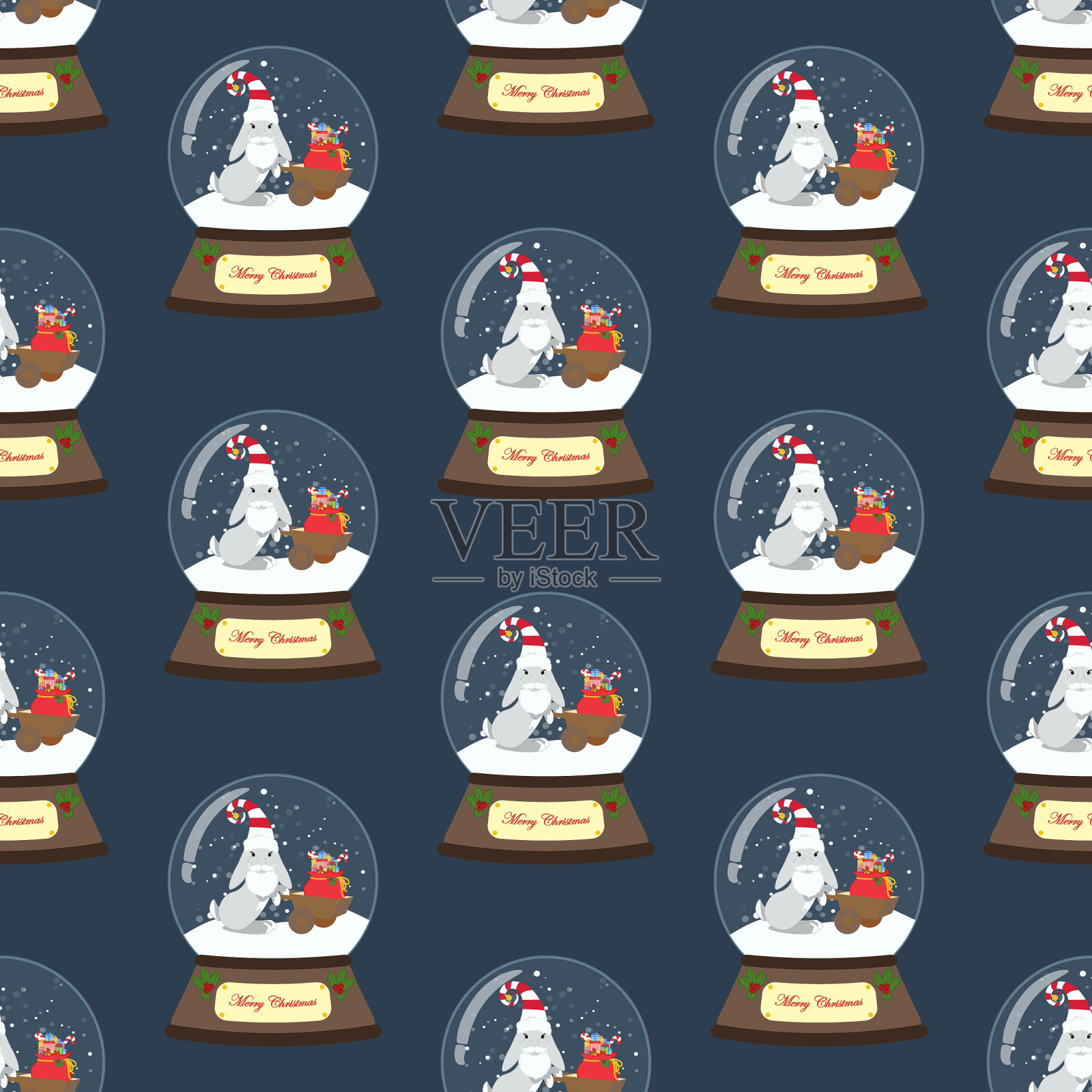 兔子在圣诞节的服装在雪球无缝插画图片素材