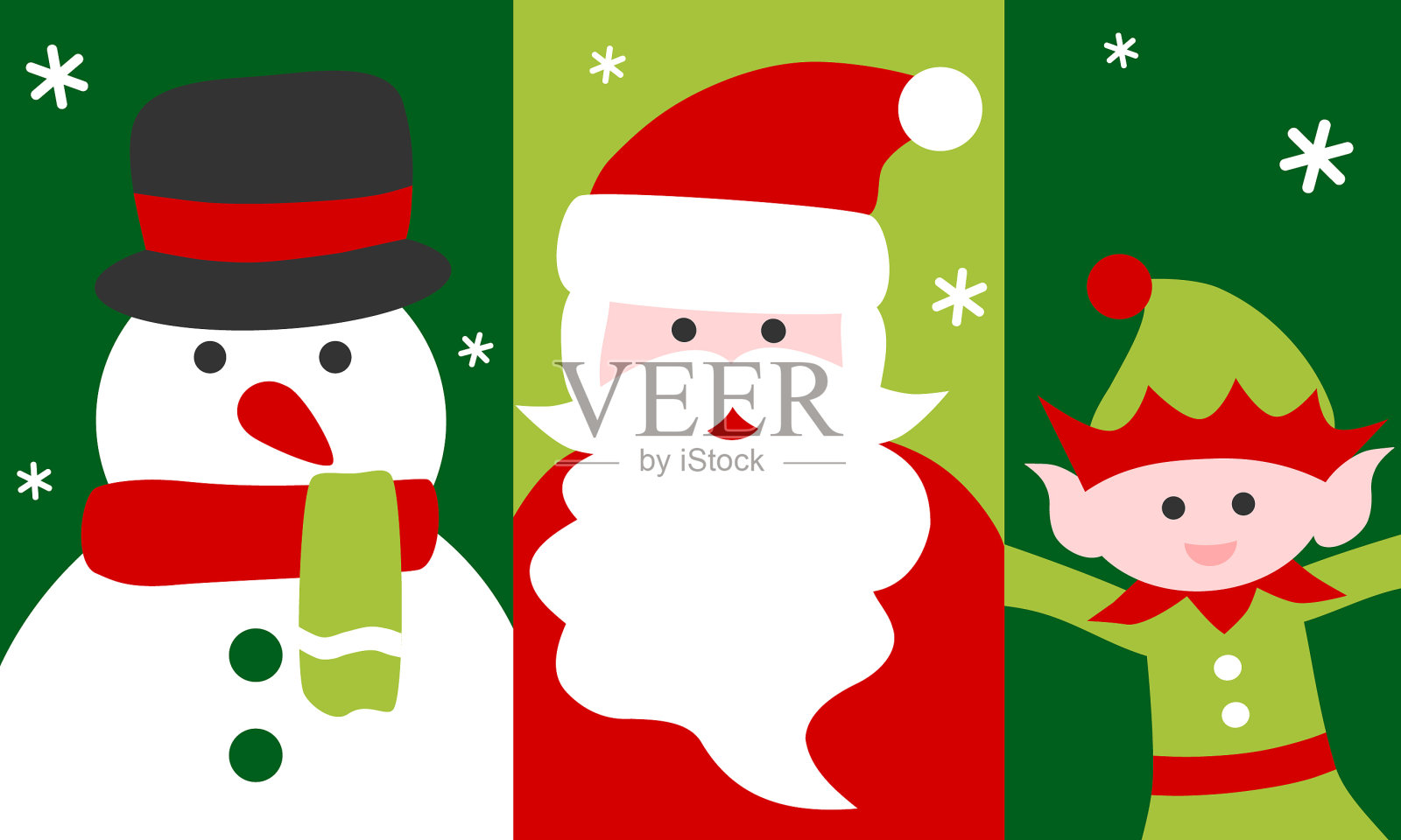 圣诞老人、雪人和小精灵——圣诞卡插画图片素材