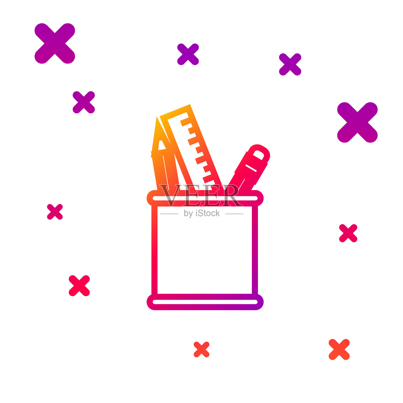 彩色线铅笔盒文具图标孤立上图标素材