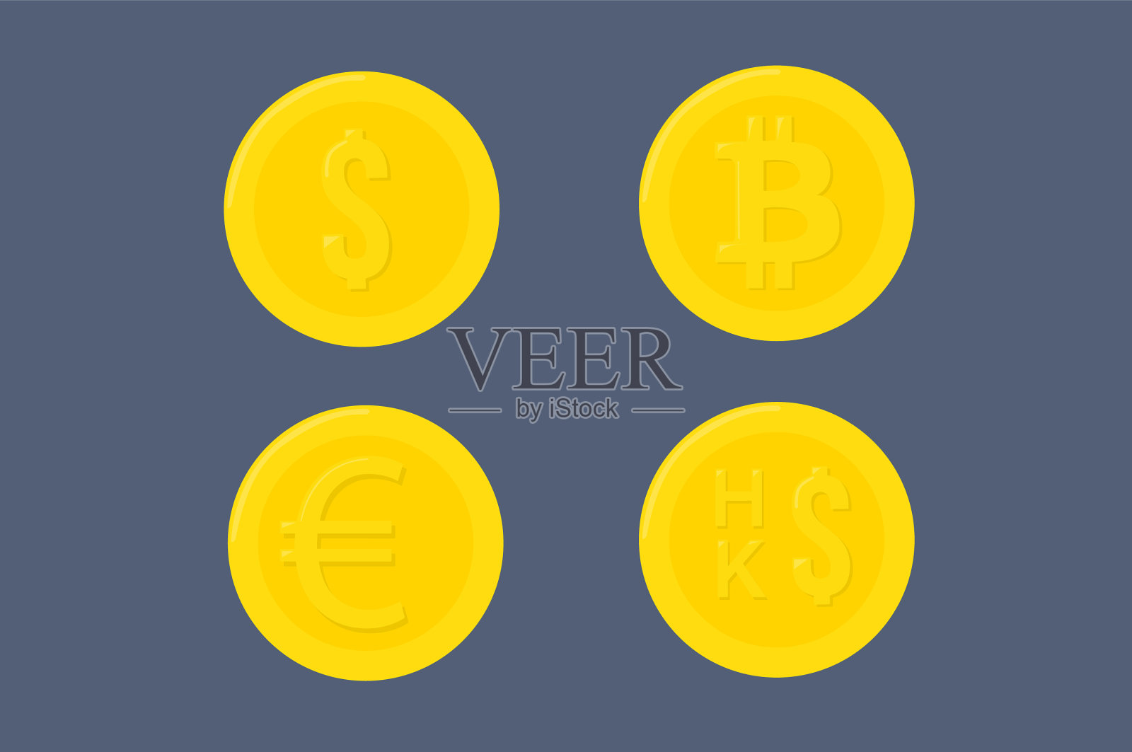 四种不同的硬币或货币图标素材