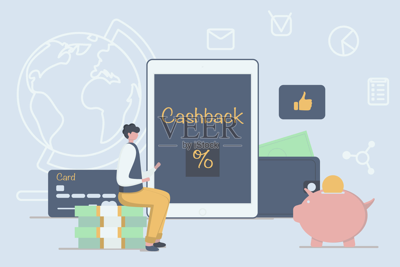 现金返还概念平板电脑与银行应用程序现金返还设计模板素材