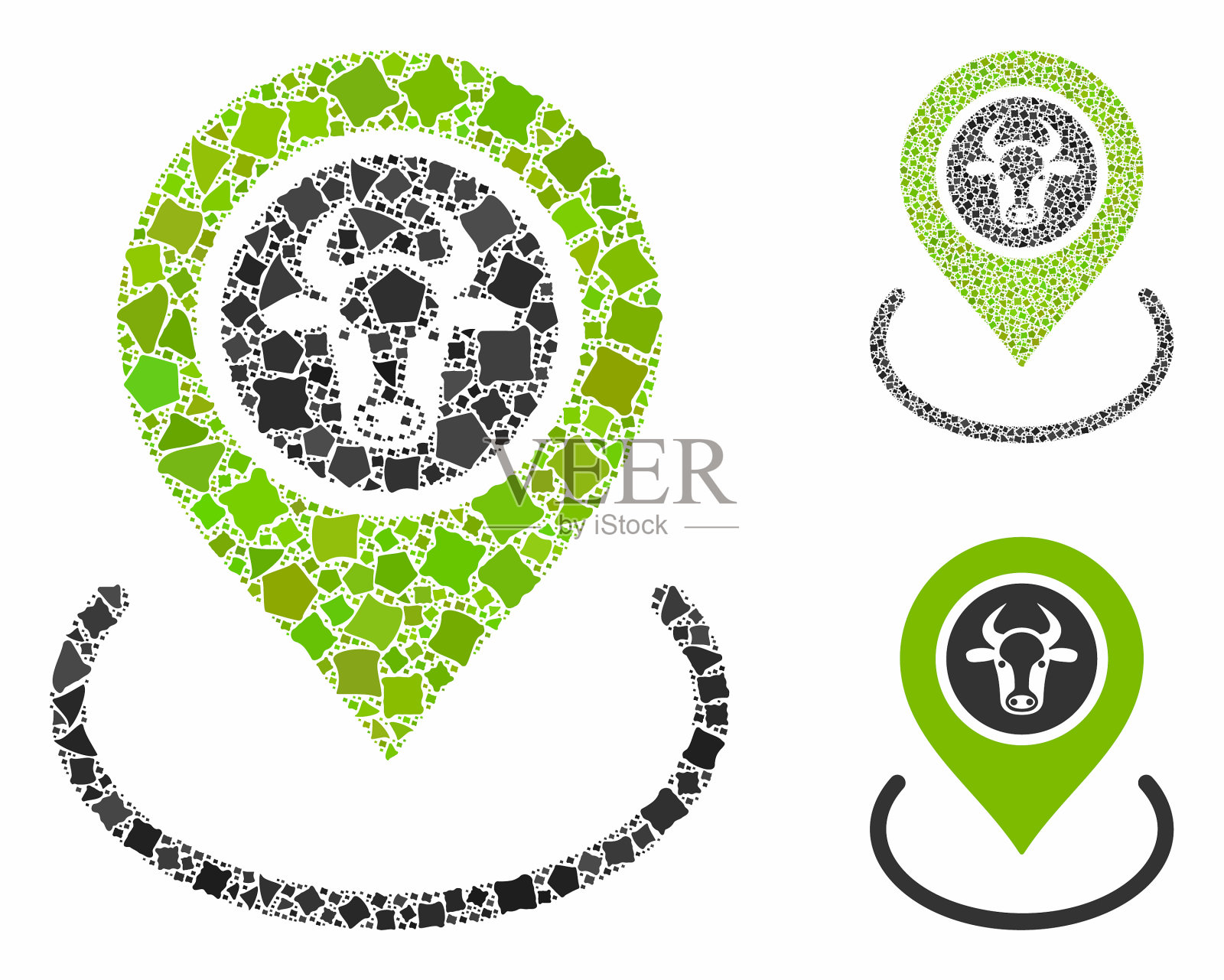 牛位置马赛克图标不规则元素插画图片素材