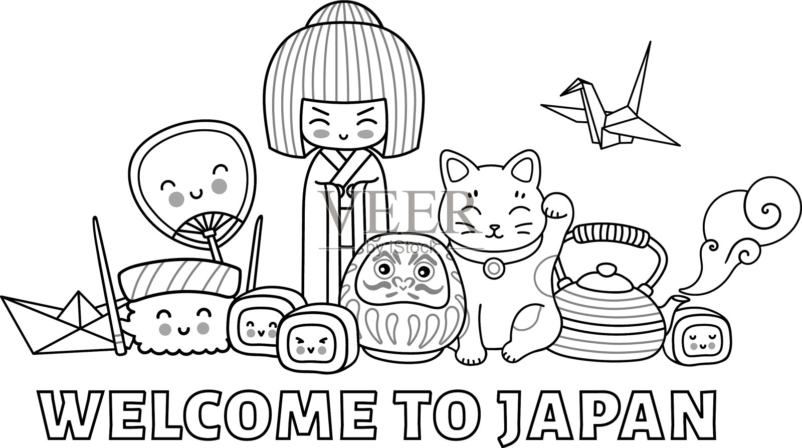 欢迎来到日本的涂色书组插画图片素材