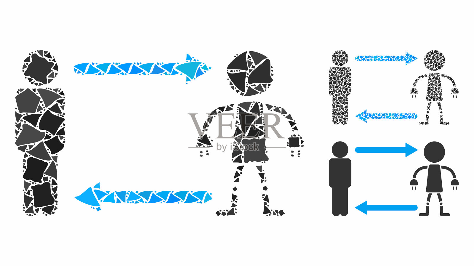 人交换机器人马赛克图标凹凸不平的碎片插画图片素材