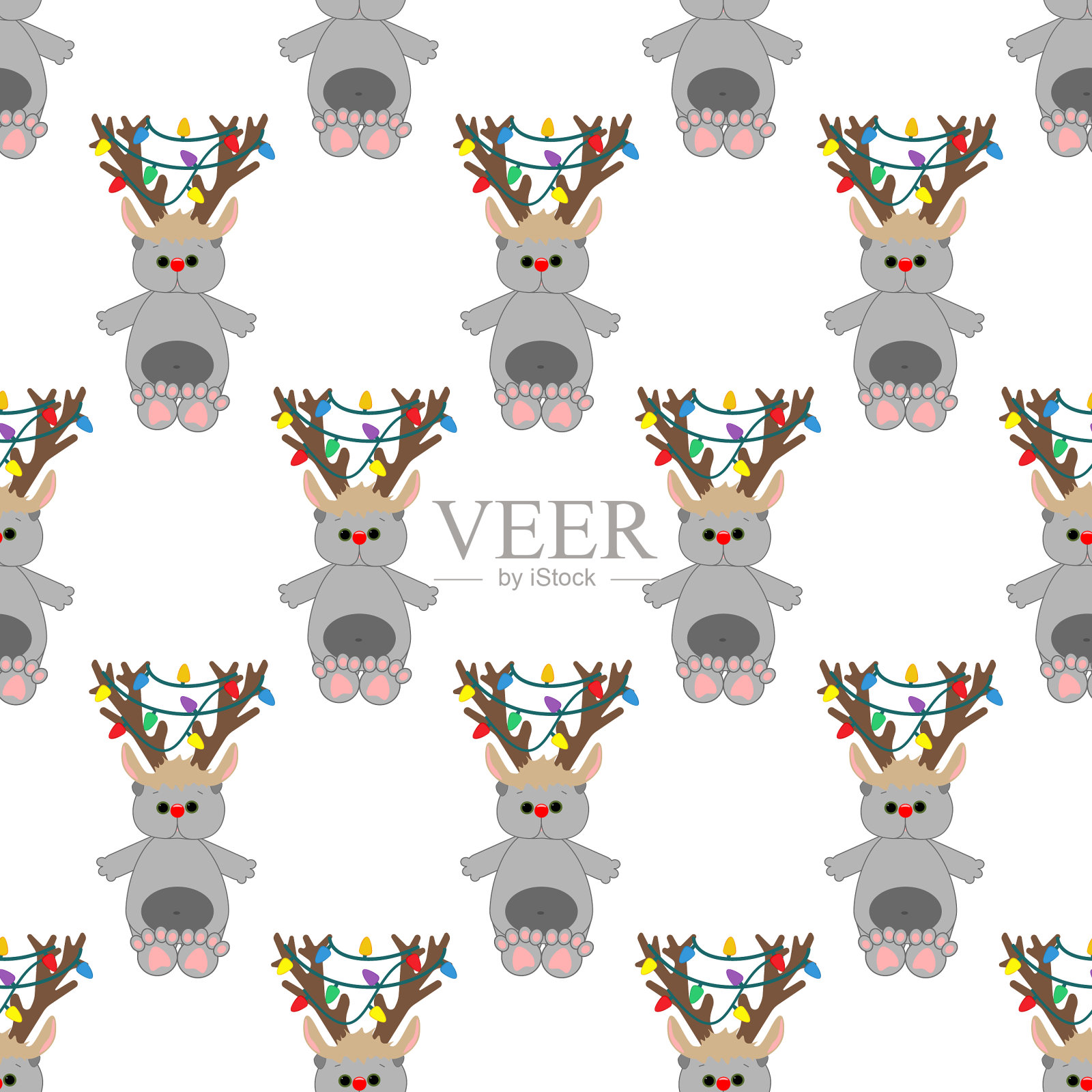 猫在鹿的服装在雪球无缝模式插画图片素材