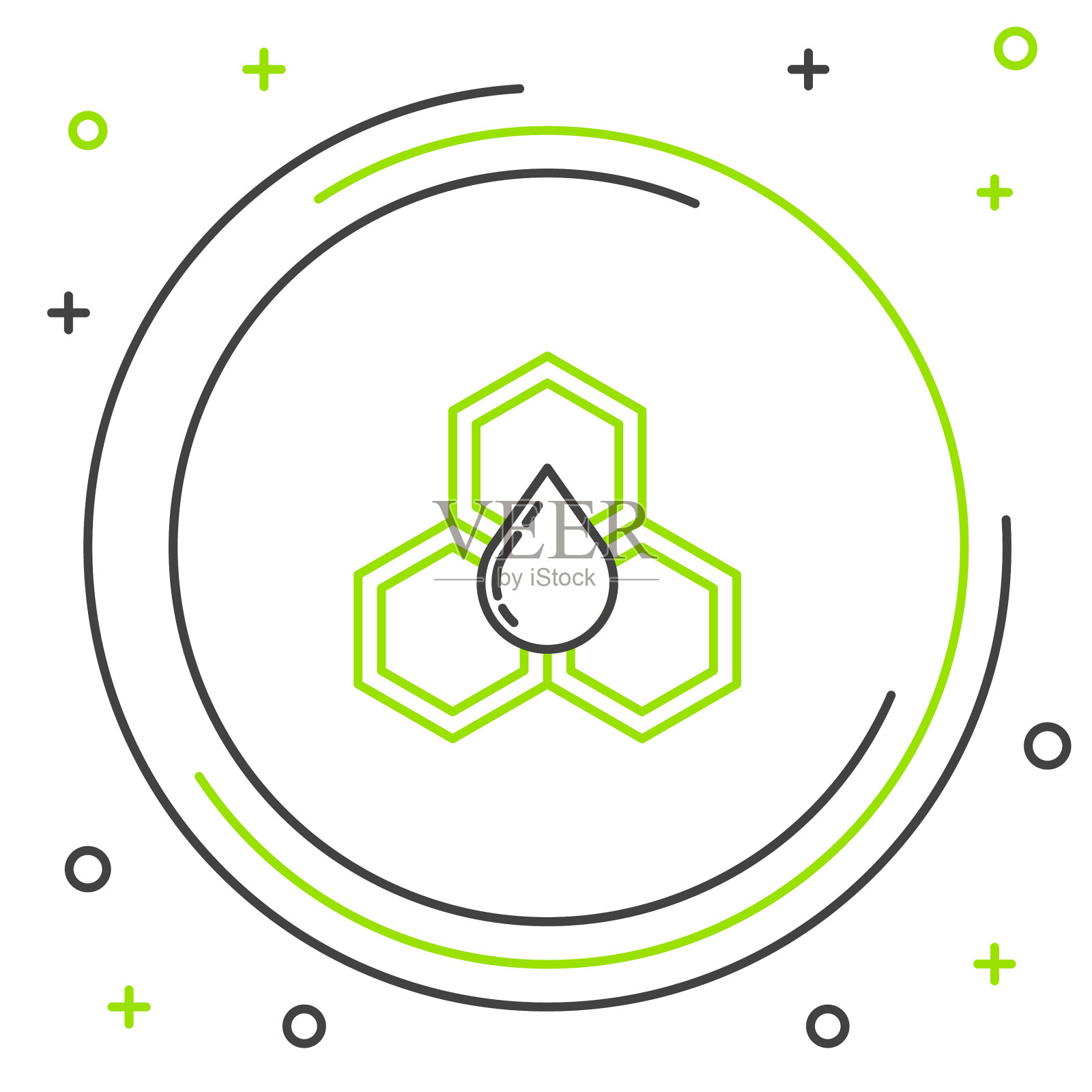 黑线和绿线蜂窝状图标隔离上插画图片素材