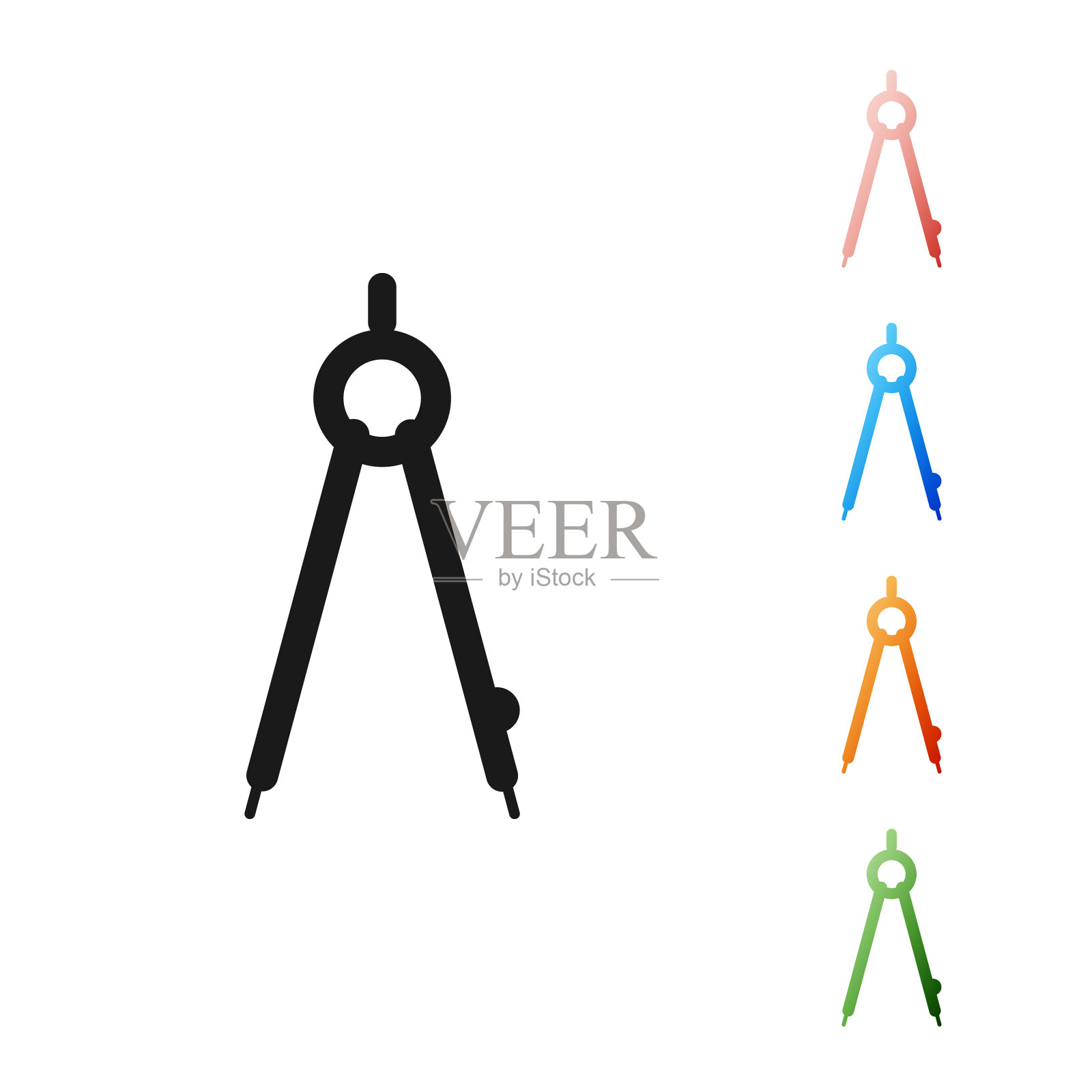 黑色绘图罗盘图标孤立在白色上图标素材