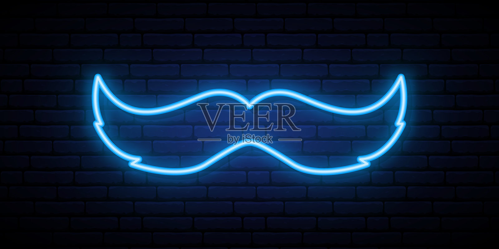 八字胡月亮招牌霓虹蓝八字胡招牌插画图片素材