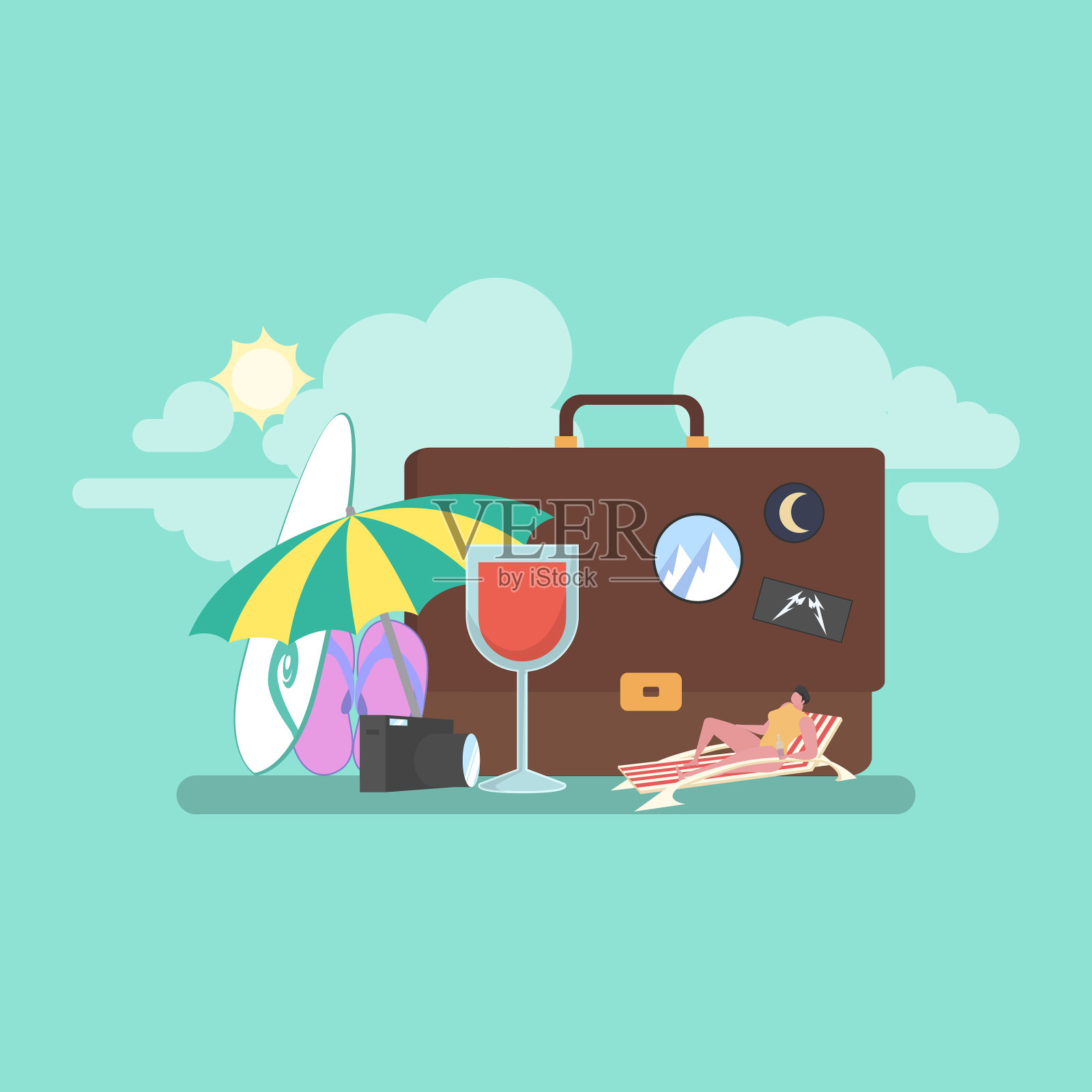 游客到海滩度假插画图片素材