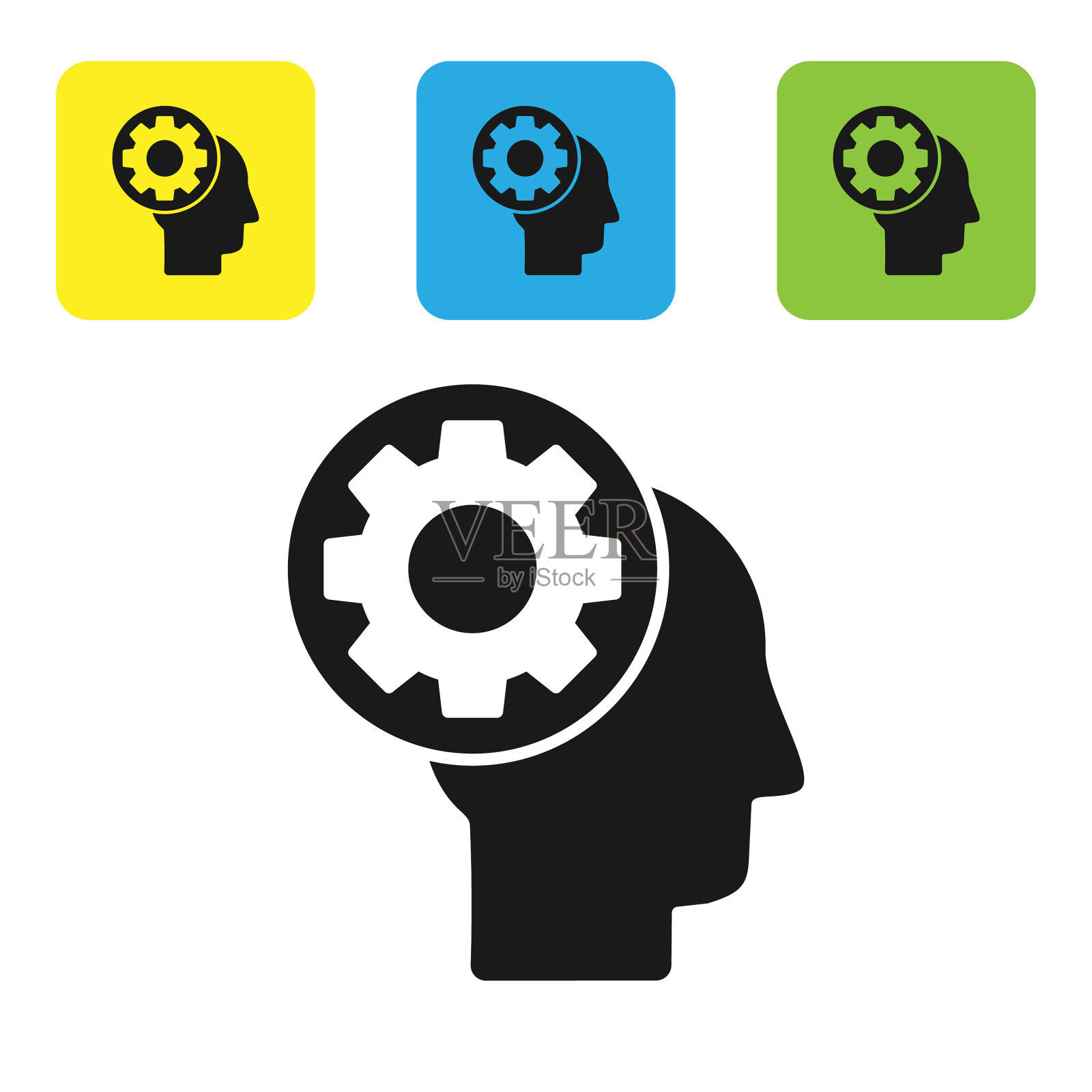 黑色人头与齿轮内图标隔离图标素材