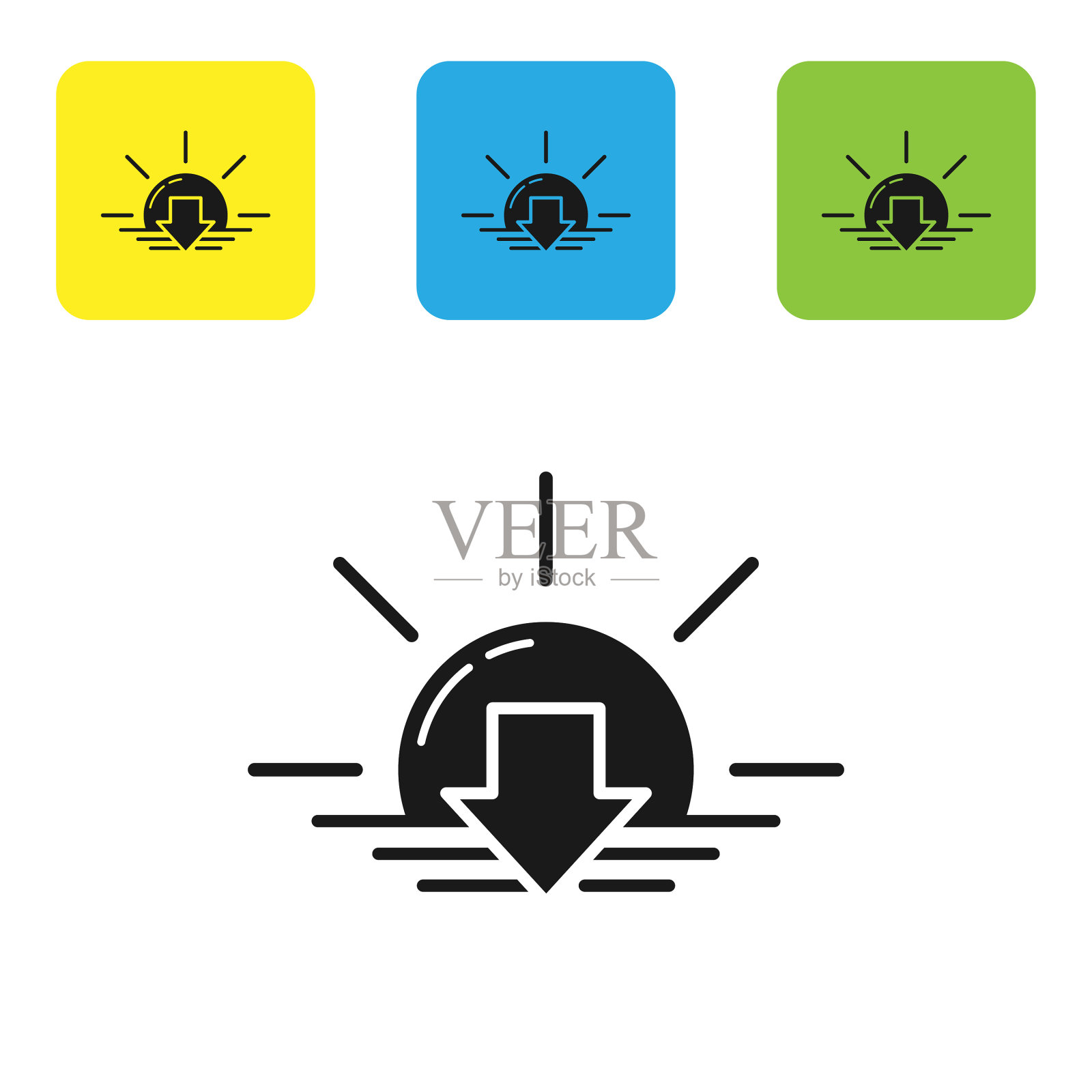 黑色日落图标孤立在白色背景图标素材