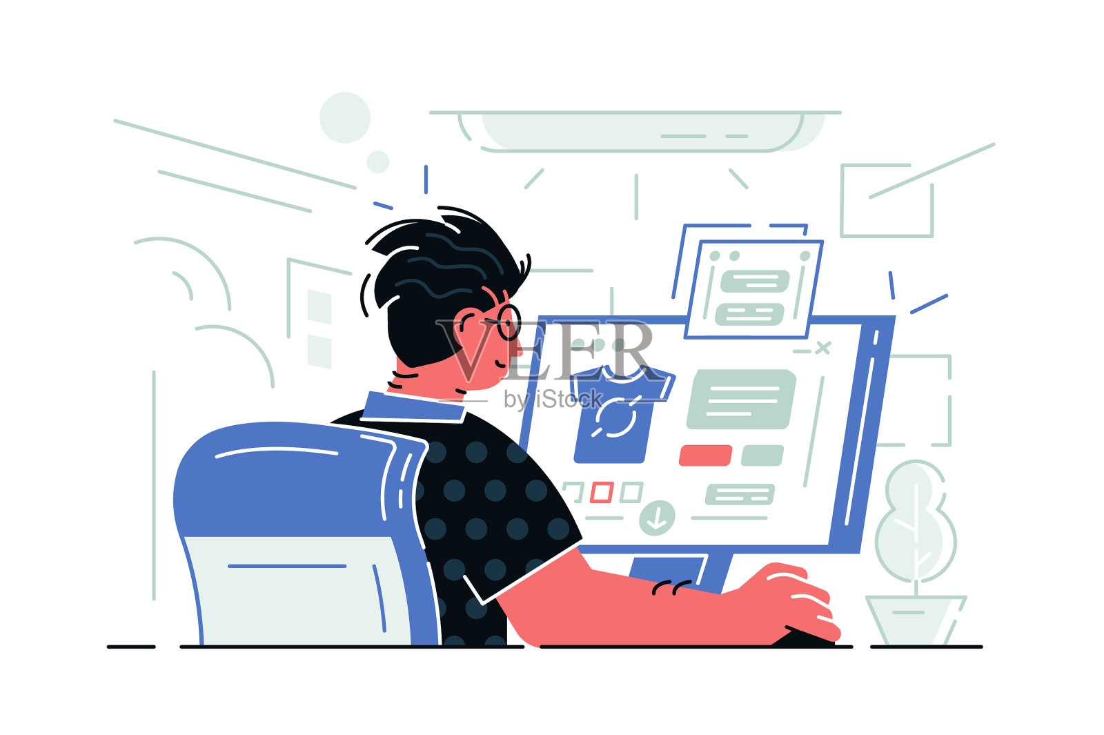 坐在电脑前的家伙设计元素图片