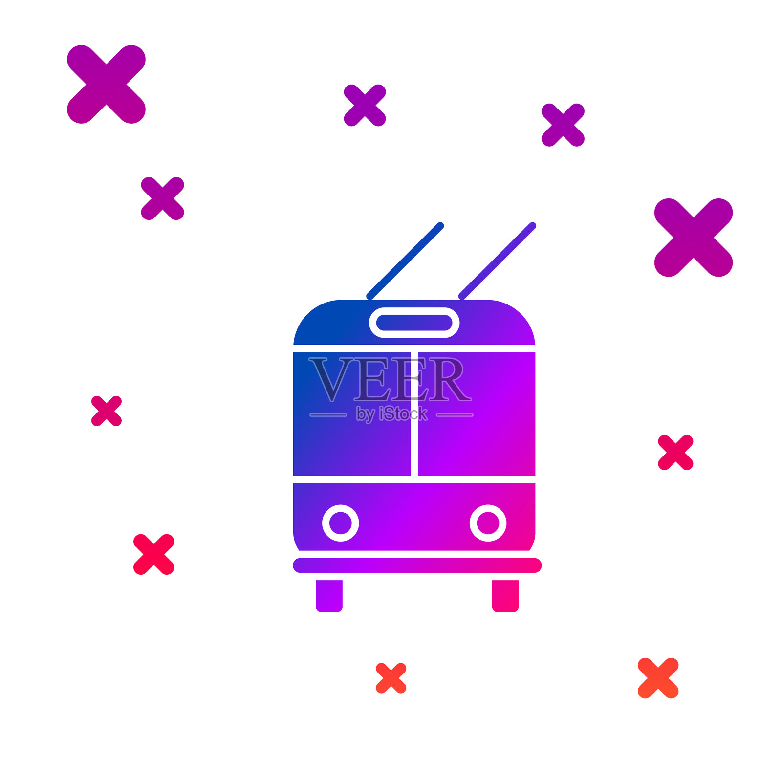 彩色无轨电车图标孤立的白色背景插画图片素材