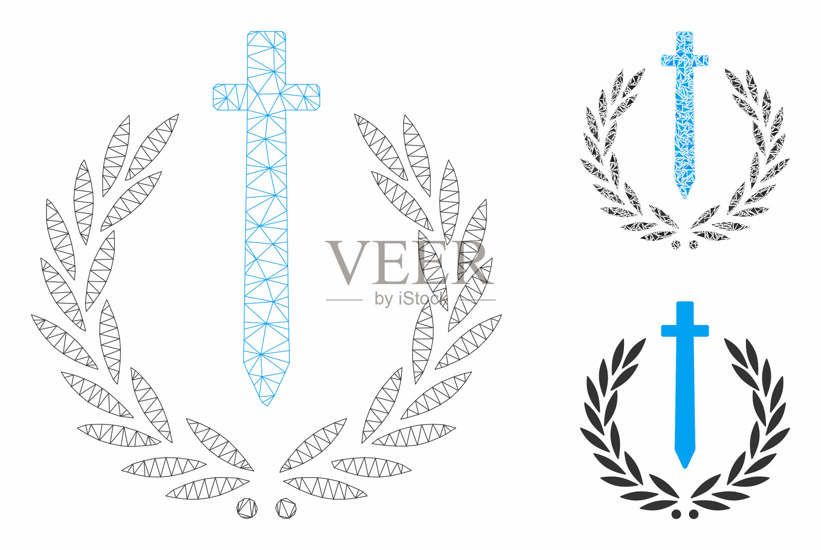 剑荣誉标志网状网络模型和插画图片素材