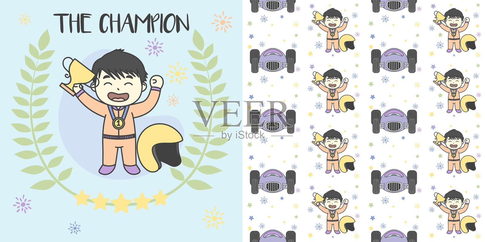 孩子的冠军获得奖牌赢得比赛和插画图片素材