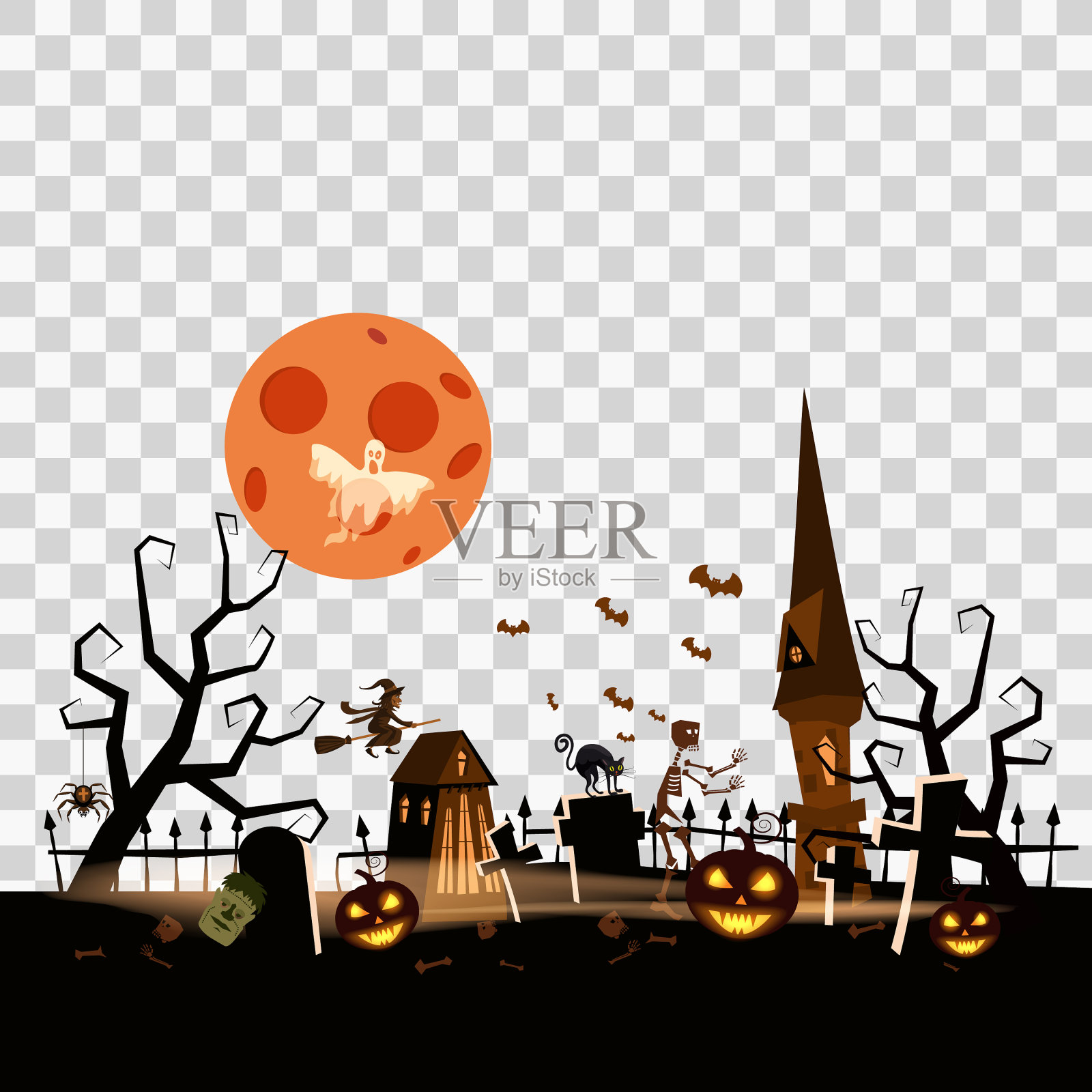 万圣节卡片模板背景黑暗快乐插画图片素材