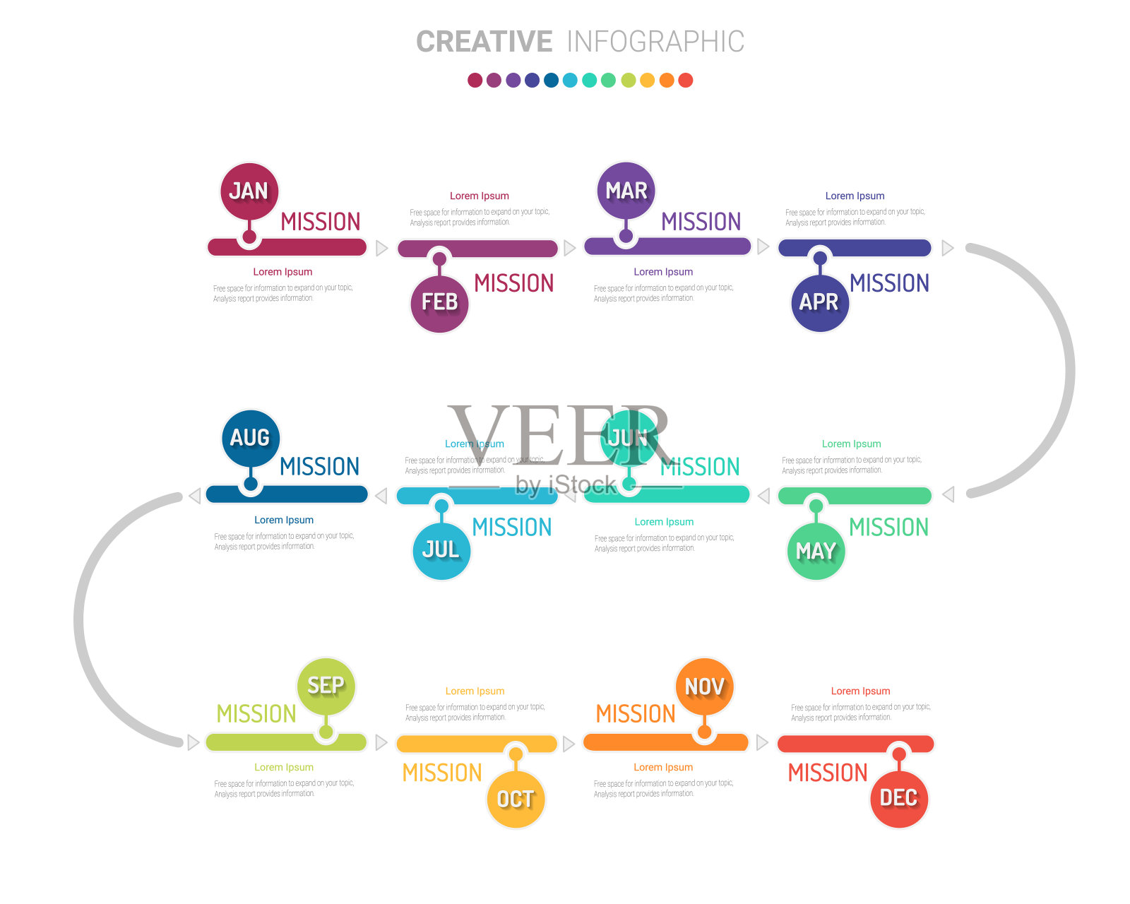 时间轴为1年12个月。信息图月计划设计矢量12步和演示业务插画图片素材