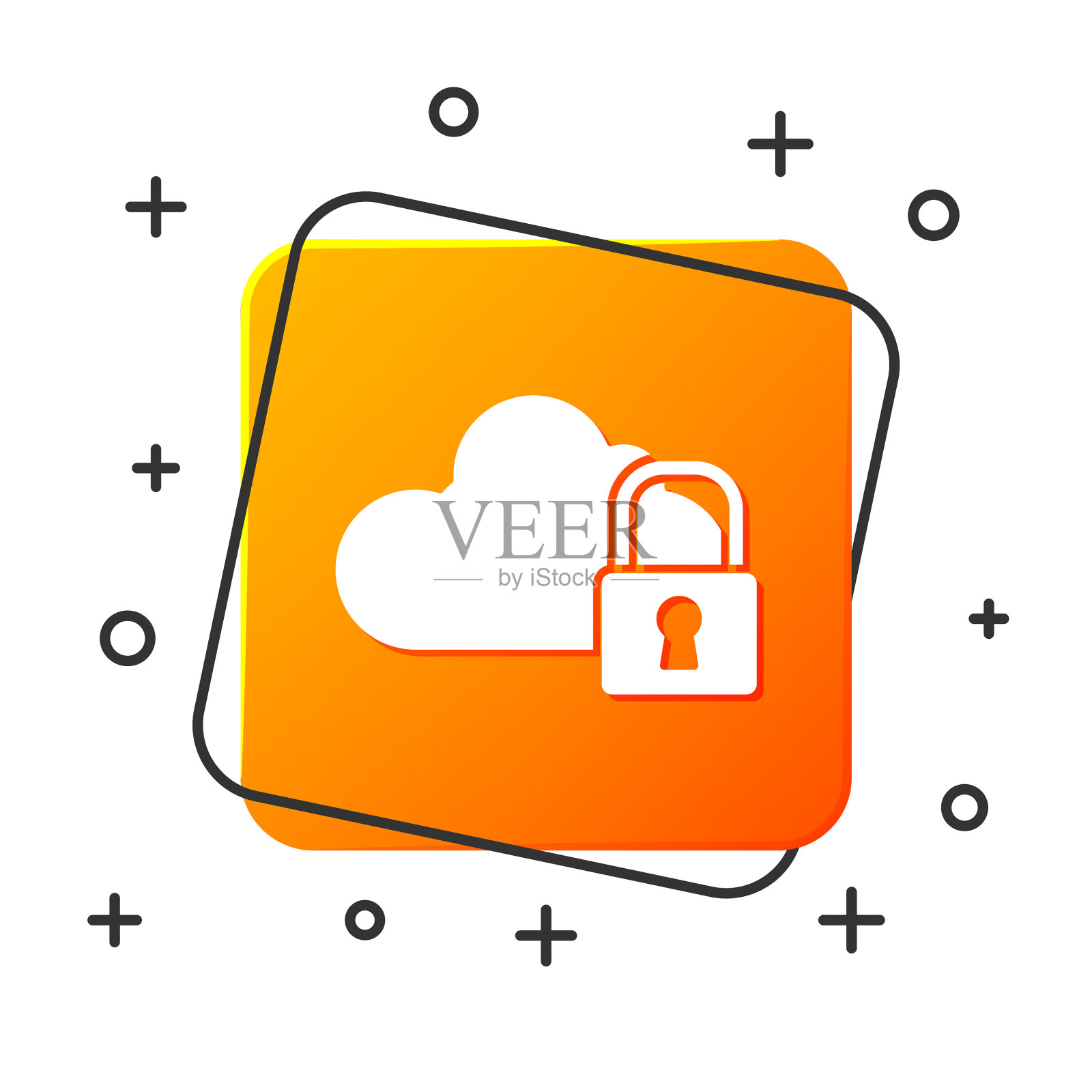 白云计算锁定图标隔离在白色插画图片素材