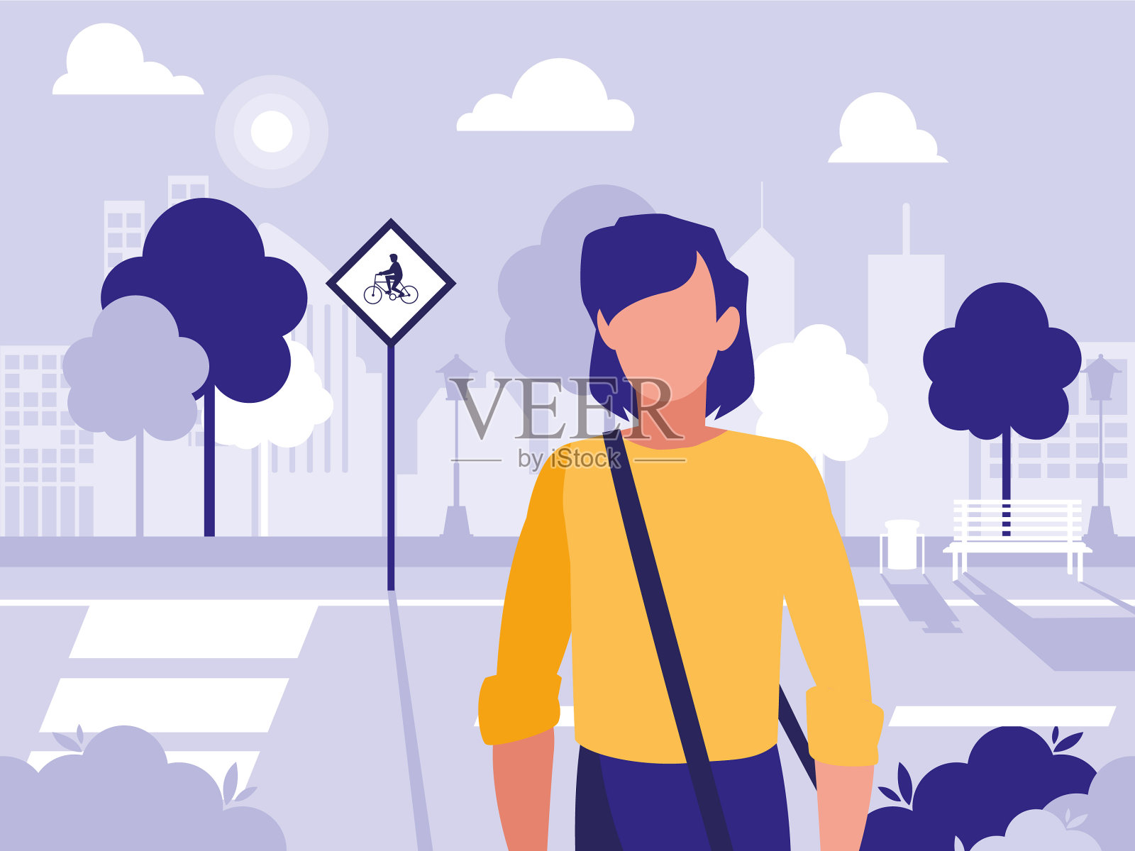 男人在城市的公园里散步插画图片素材