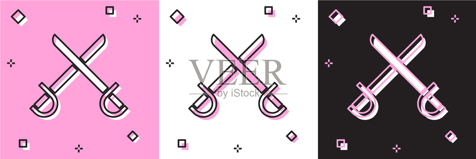 设置交叉海盗剑图标隔离在粉红色插画图片素材