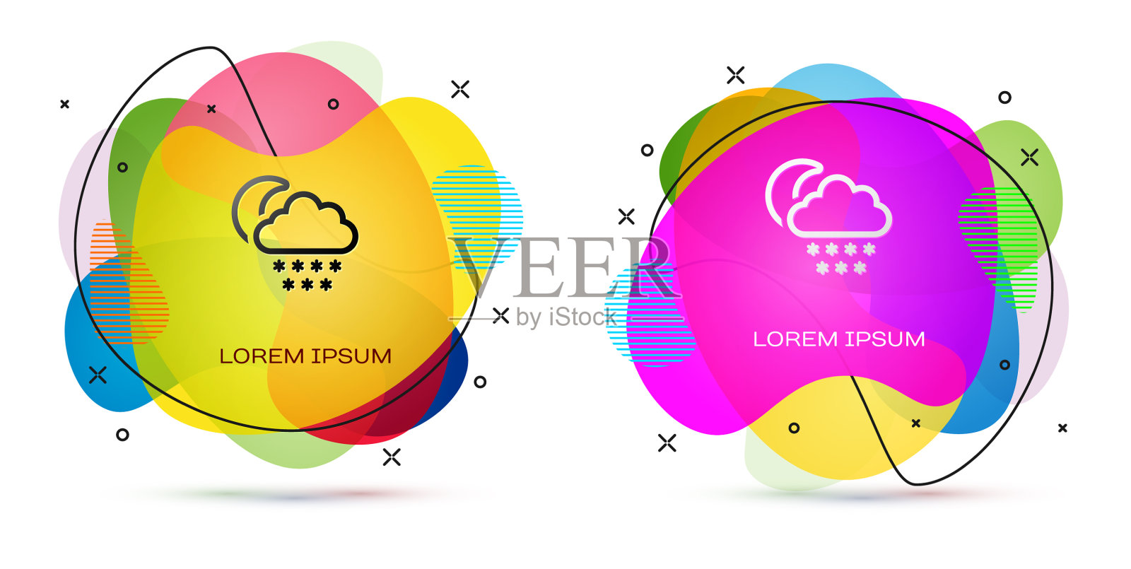 彩云与雪和月亮的图标孤立上插画图片素材