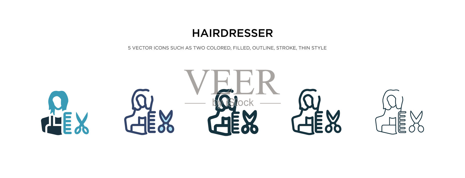 发型师图标在不同的风格两种颜色图标素材