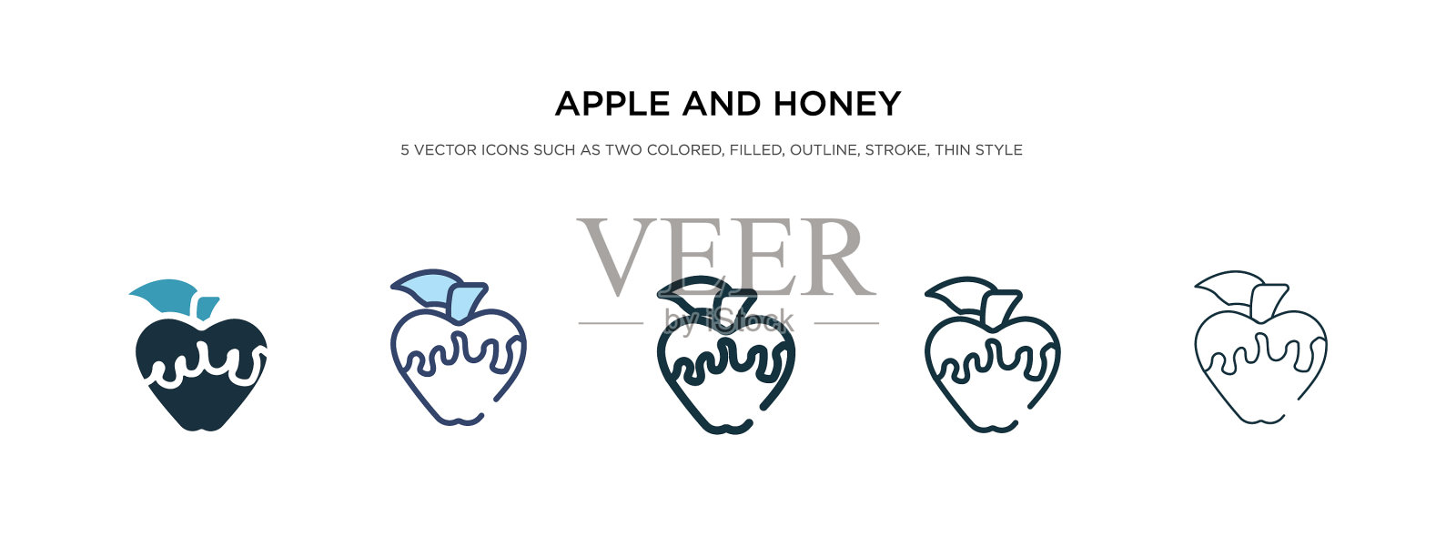苹果和蜂蜜图标在不同的风格两插画图片素材